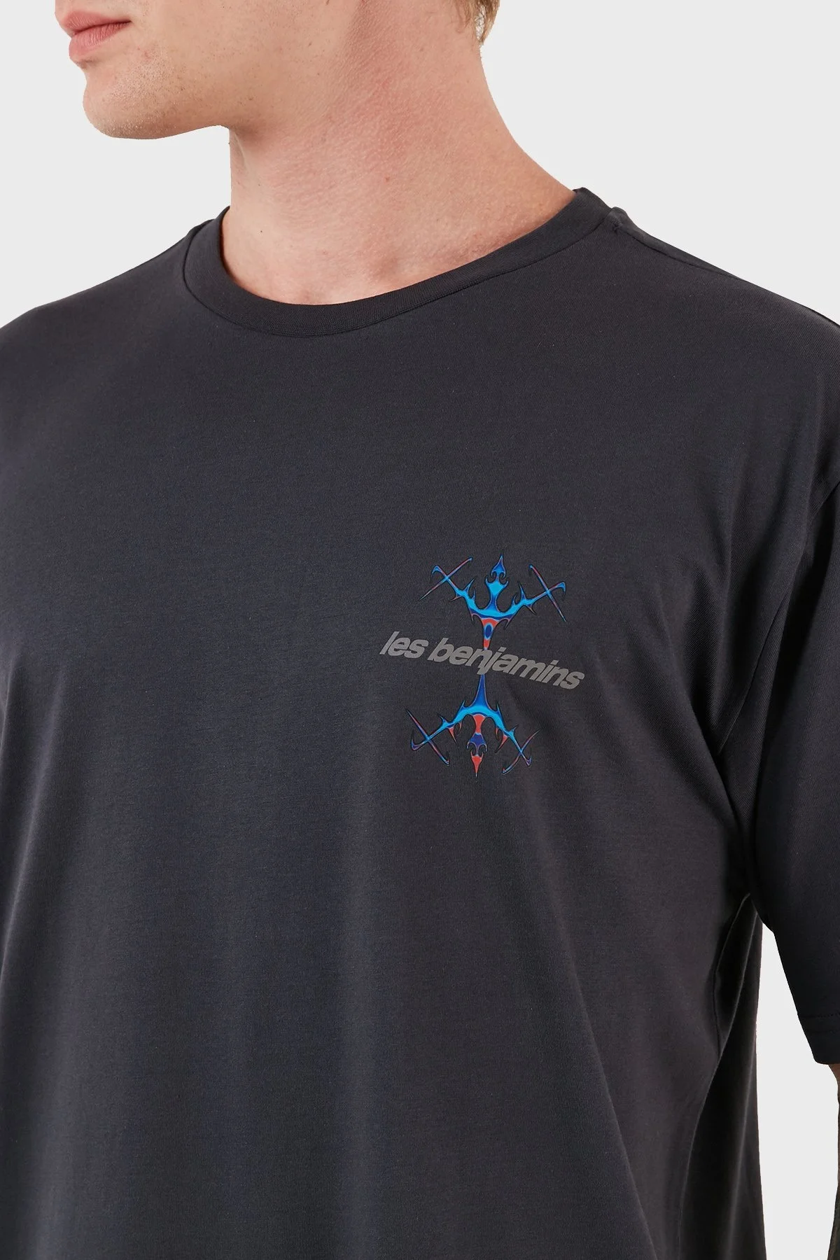 Les Benjamins Pamuklu Baskılı Oversize Erkek T Shirt LB23FWFRWMUTS-005 ANTRASİT - 9
