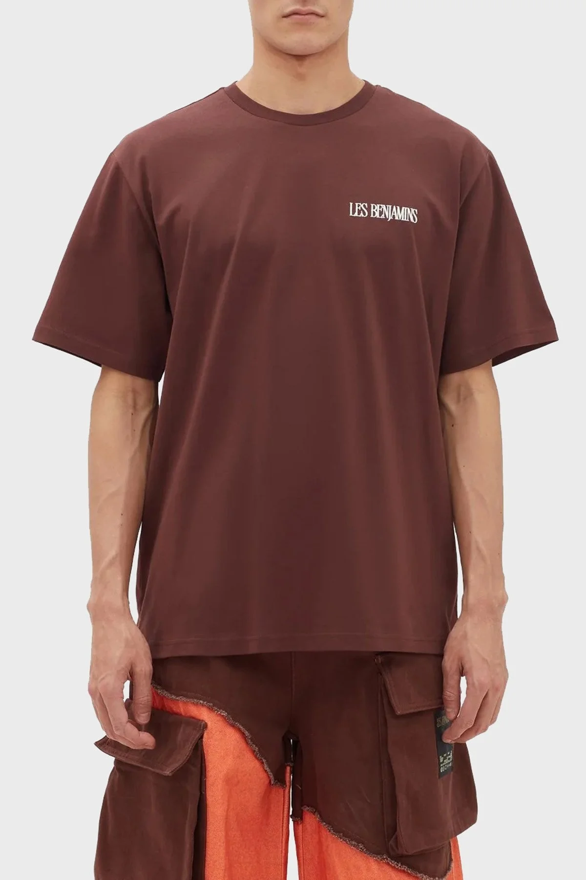 Les Benjamins Pamuklu Baskılı Oversize Erkek T Shirt LB23FWFRWMUTS-008 KAHVE - 1