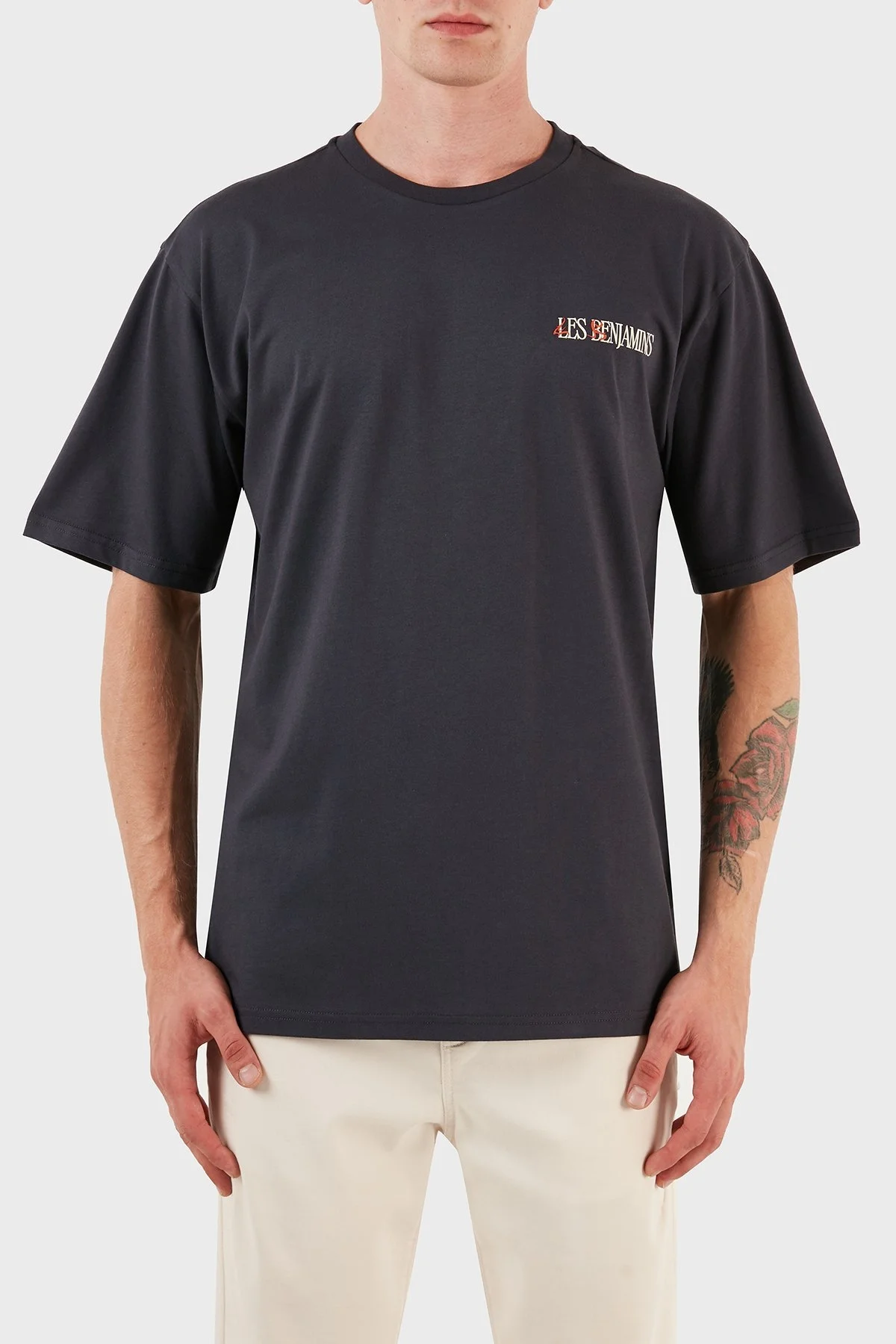 Les Benjamins Pamuklu Baskılı Oversize Erkek T Shirt LB23FWFRWMUTS-013 ANTRASİT - 2