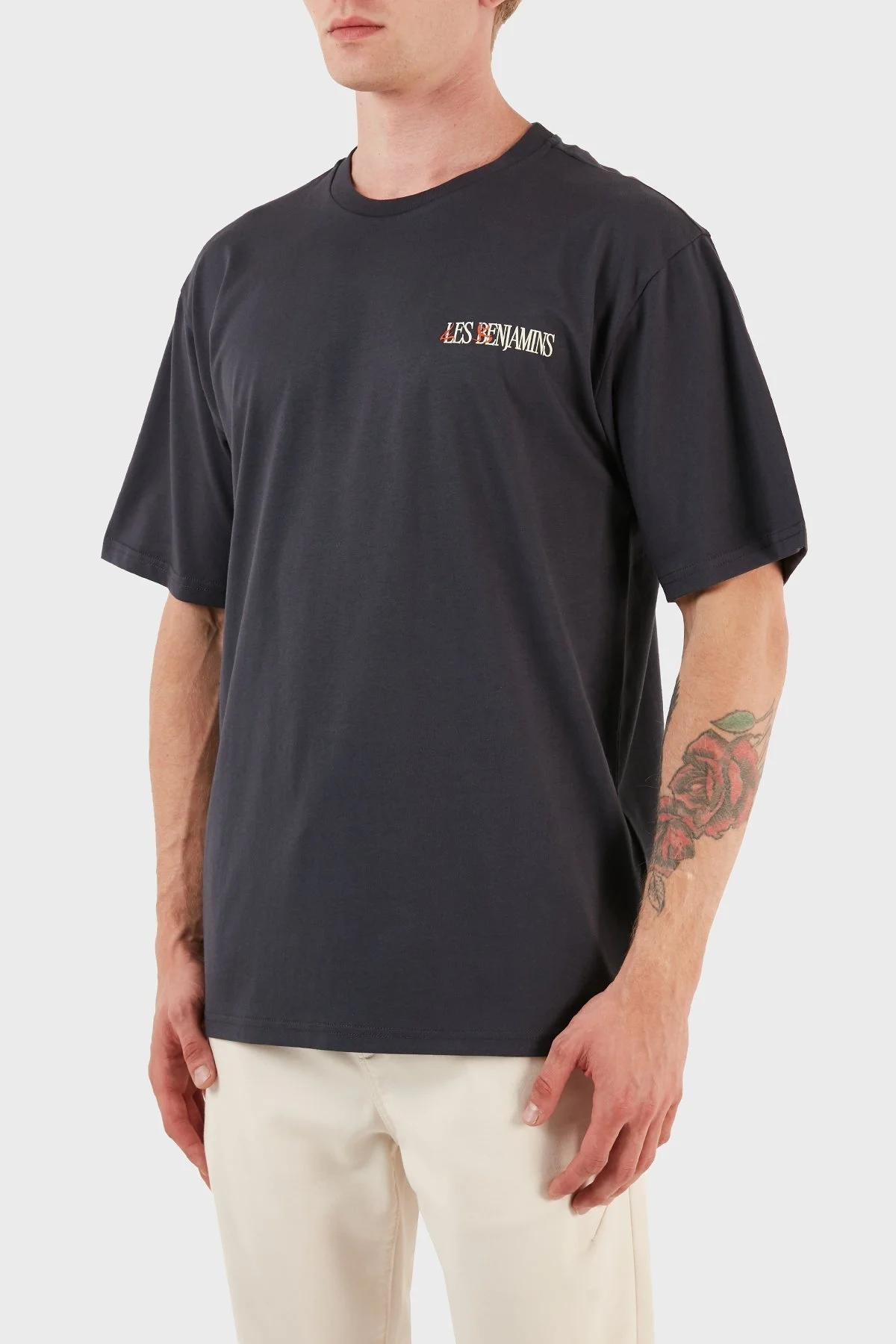 Les Benjamins Pamuklu Baskılı Oversize Erkek T Shirt LB23FWFRWMUTS-013 ANTRASİT - 3