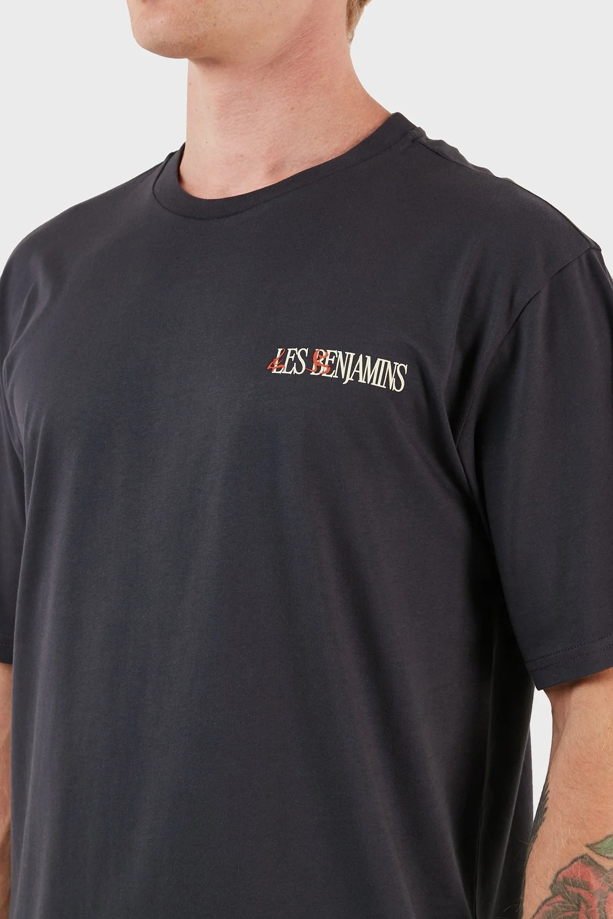 Les Benjamins Pamuklu Baskılı Oversize Erkek T Shirt LB23FWFRWMUTS-013 ANTRASİT - 4