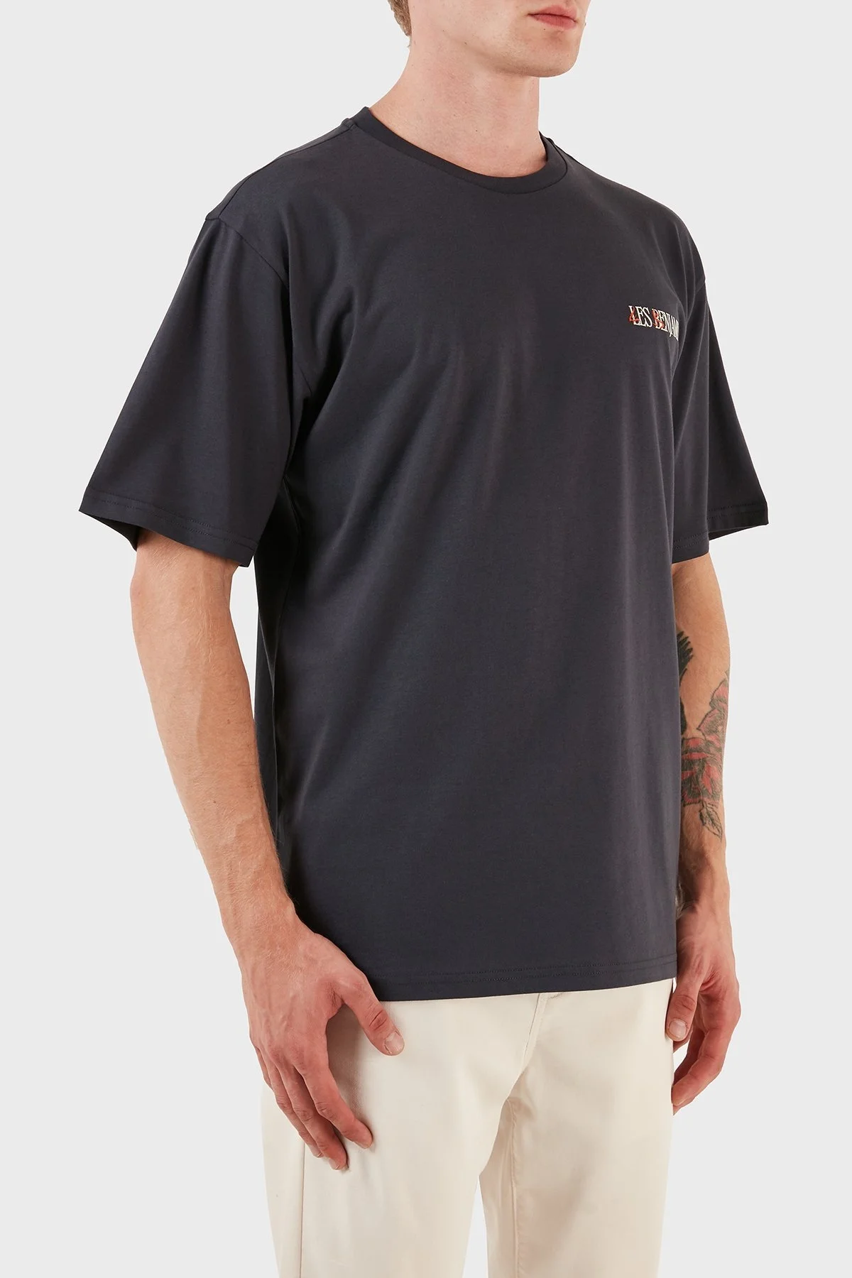 Les Benjamins Pamuklu Baskılı Oversize Erkek T Shirt LB23FWFRWMUTS-013 ANTRASİT - 5