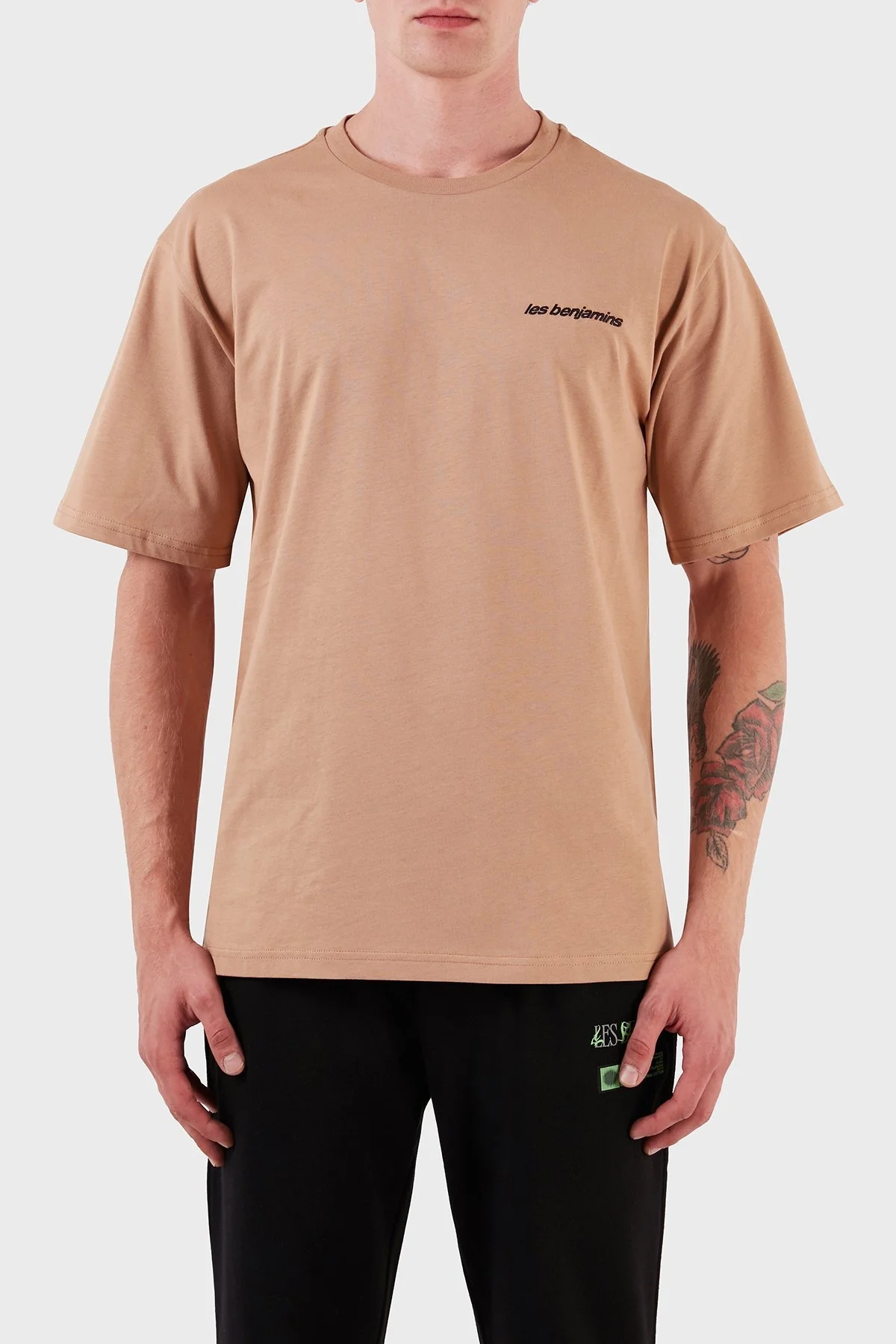 Les Benjamins Pamuklu Baskılı Oversize Erkek T Shirt LB23FWFRWMUTS-017 BİSKÜVİ - 2