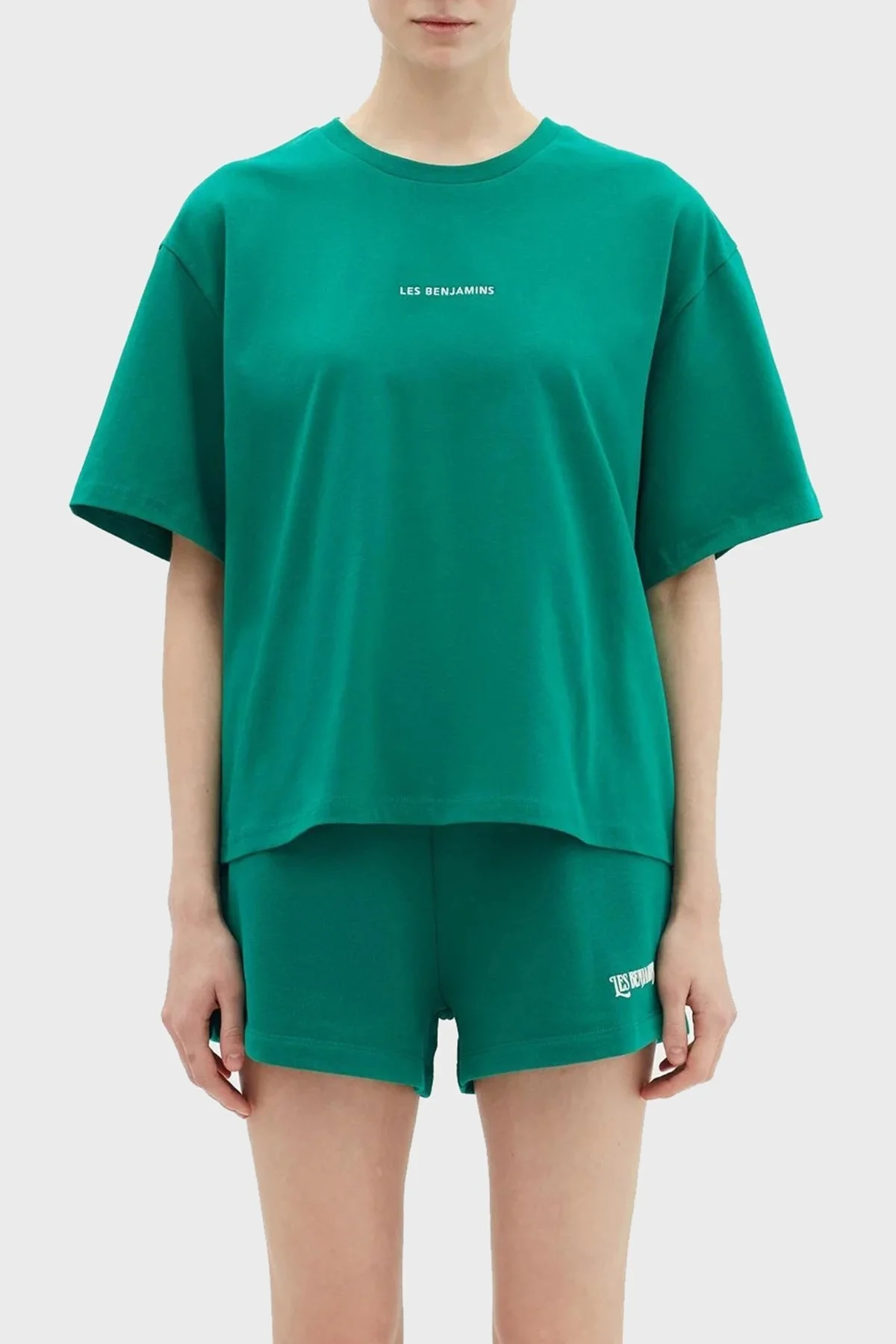 Les Benjamins Pamuklu Bisiklet Yaka Boxy Fit Bayan T Shirt LB23SSHOEFUTS-020 YEŞİL - 1