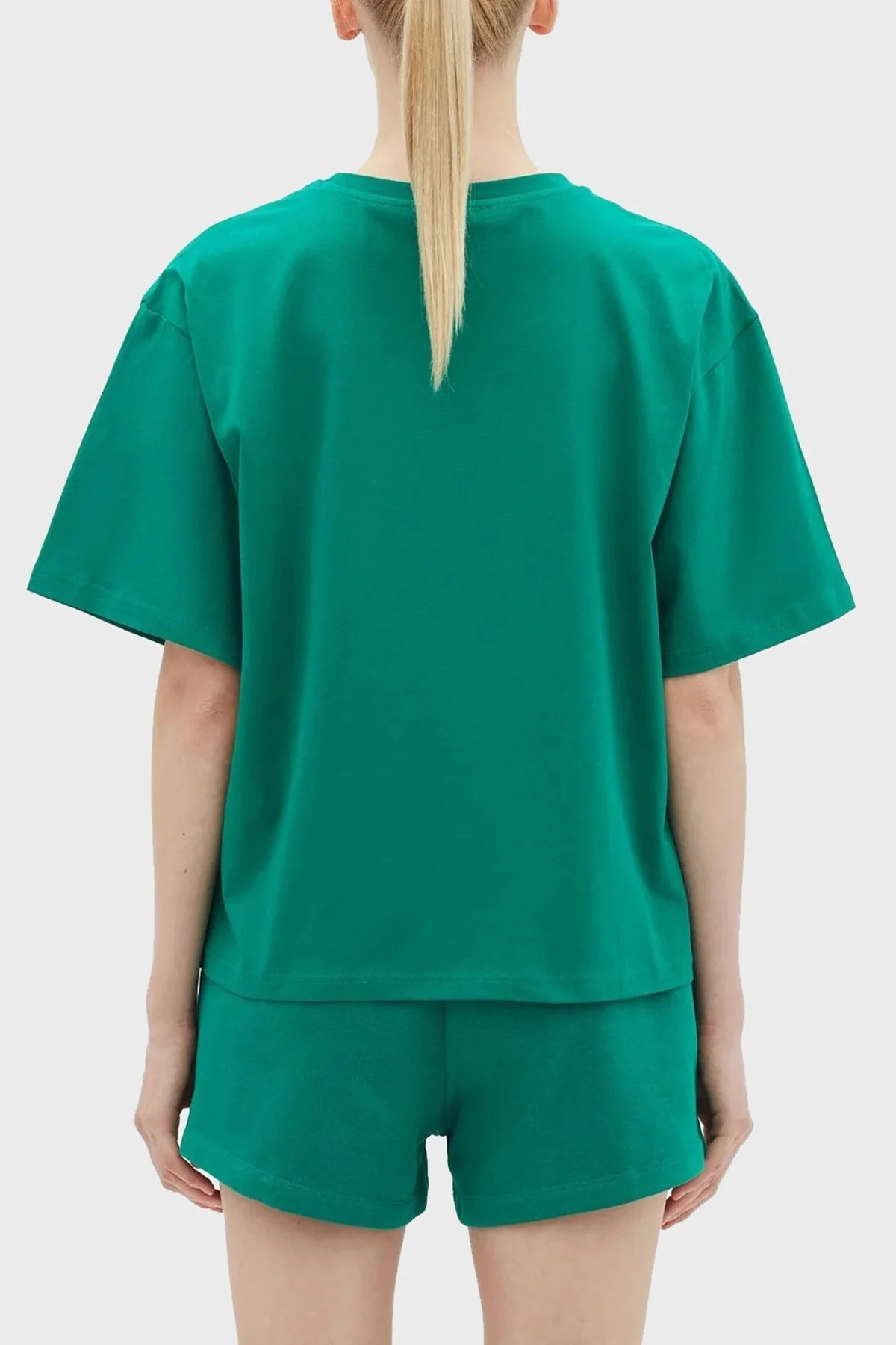 Les Benjamins Pamuklu Bisiklet Yaka Boxy Fit Bayan T Shirt LB23SSHOEFUTS-020 YEŞİL - 2