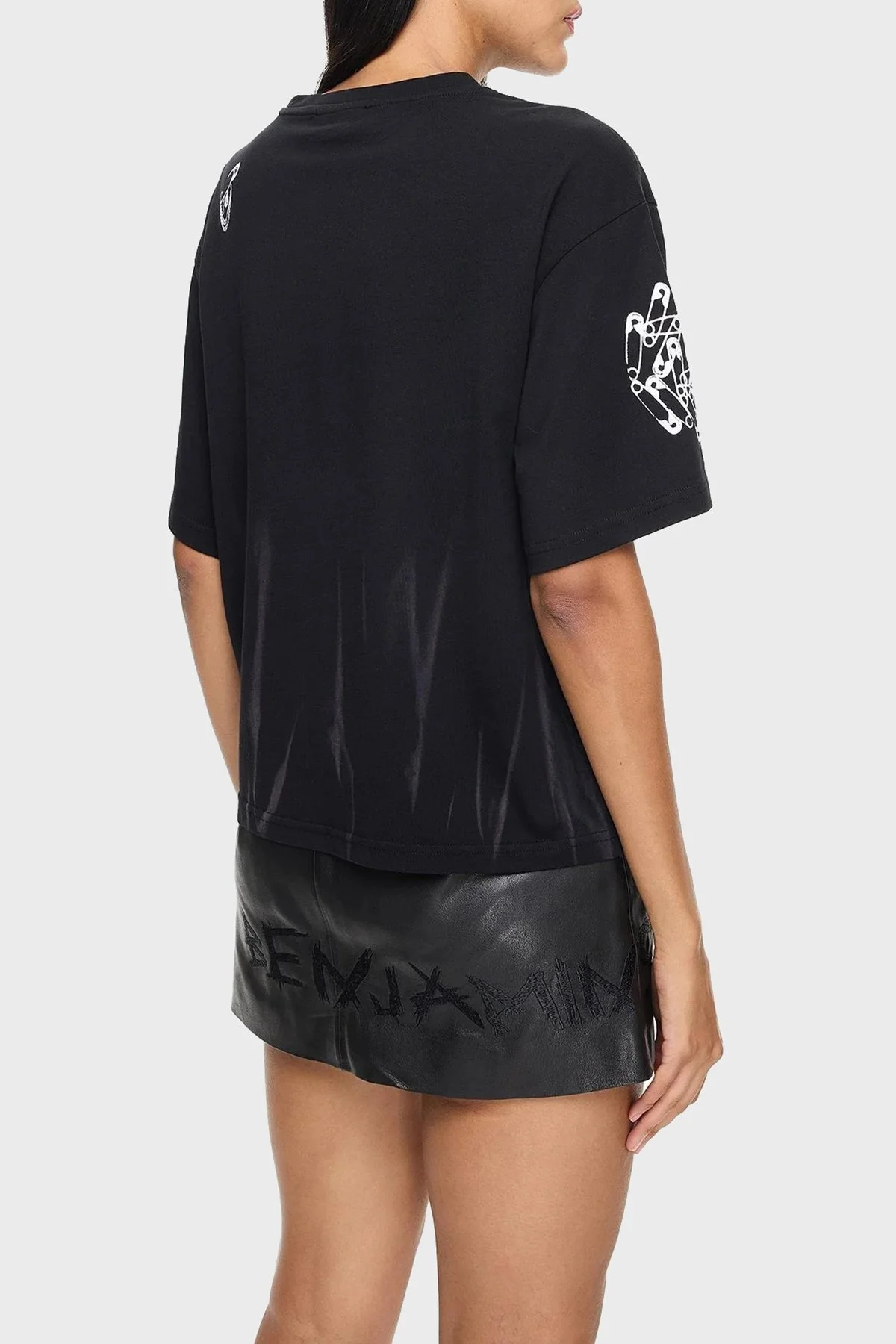 Les Benjamins Pamuklu Boxy Fit Bayan T Shirt LB24FWEAPFUTS-007 SİYAH - 3