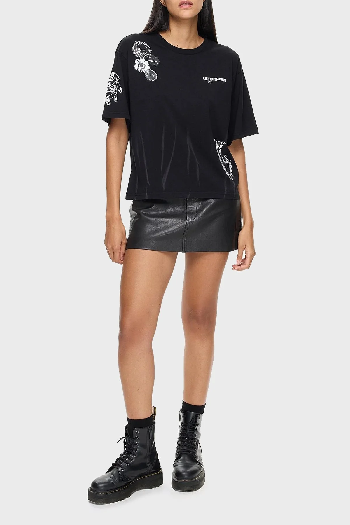 Les Benjamins Pamuklu Boxy Fit Bayan T Shirt LB24FWEAPFUTS-007 SİYAH - 7