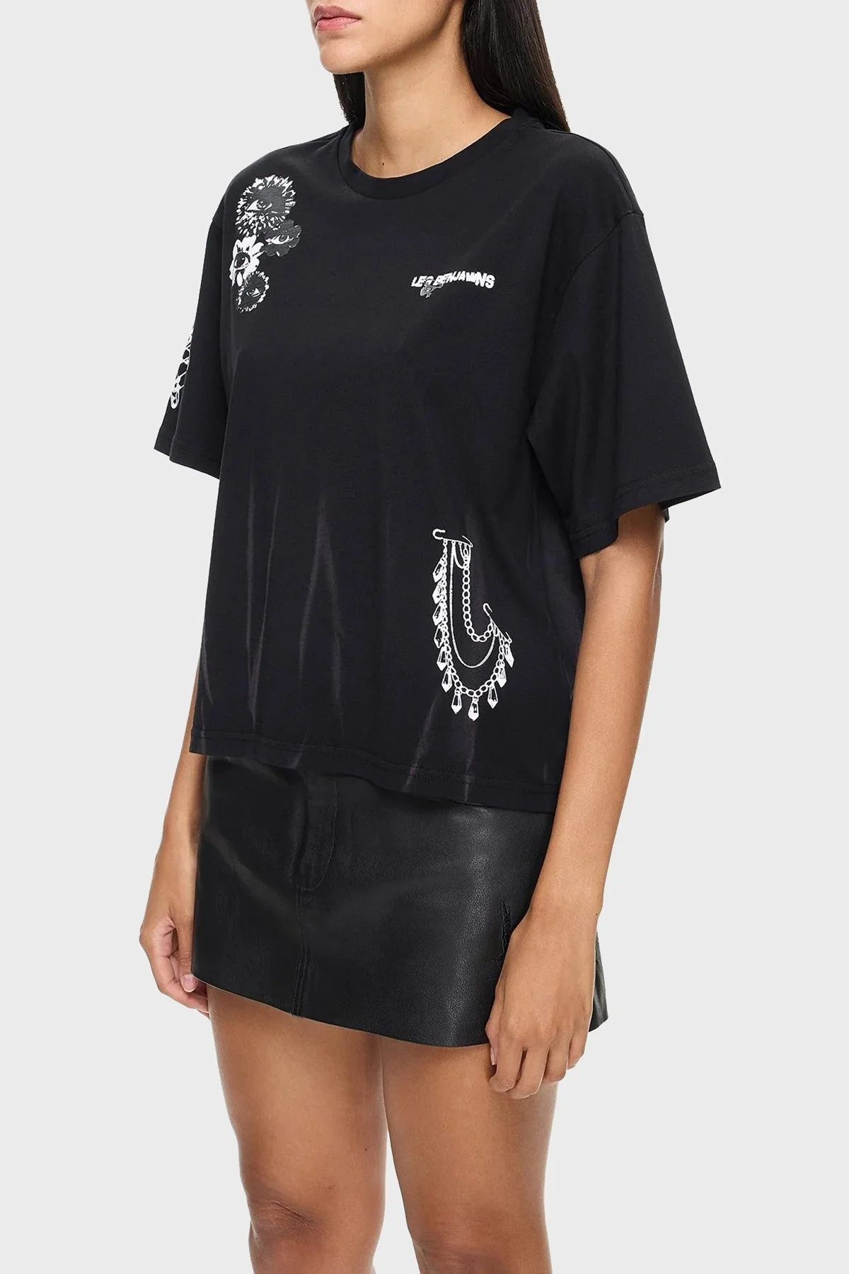 Les Benjamins Pamuklu Boxy Fit Bayan T Shirt LB24FWEAPFUTS-007 SİYAH - 8