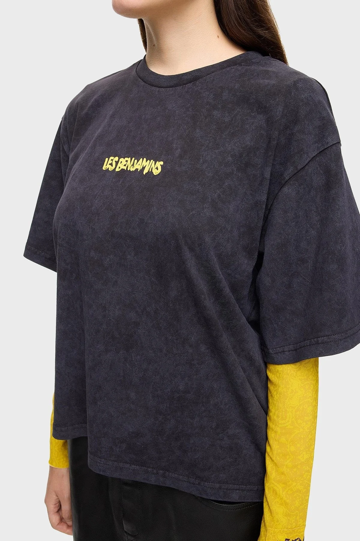 Les Benjamins Pamuklu Boxy Fit Bisiklet Yaka Bayan T Shirt LB24FWEAPFUTS-009 SİYAH - 2