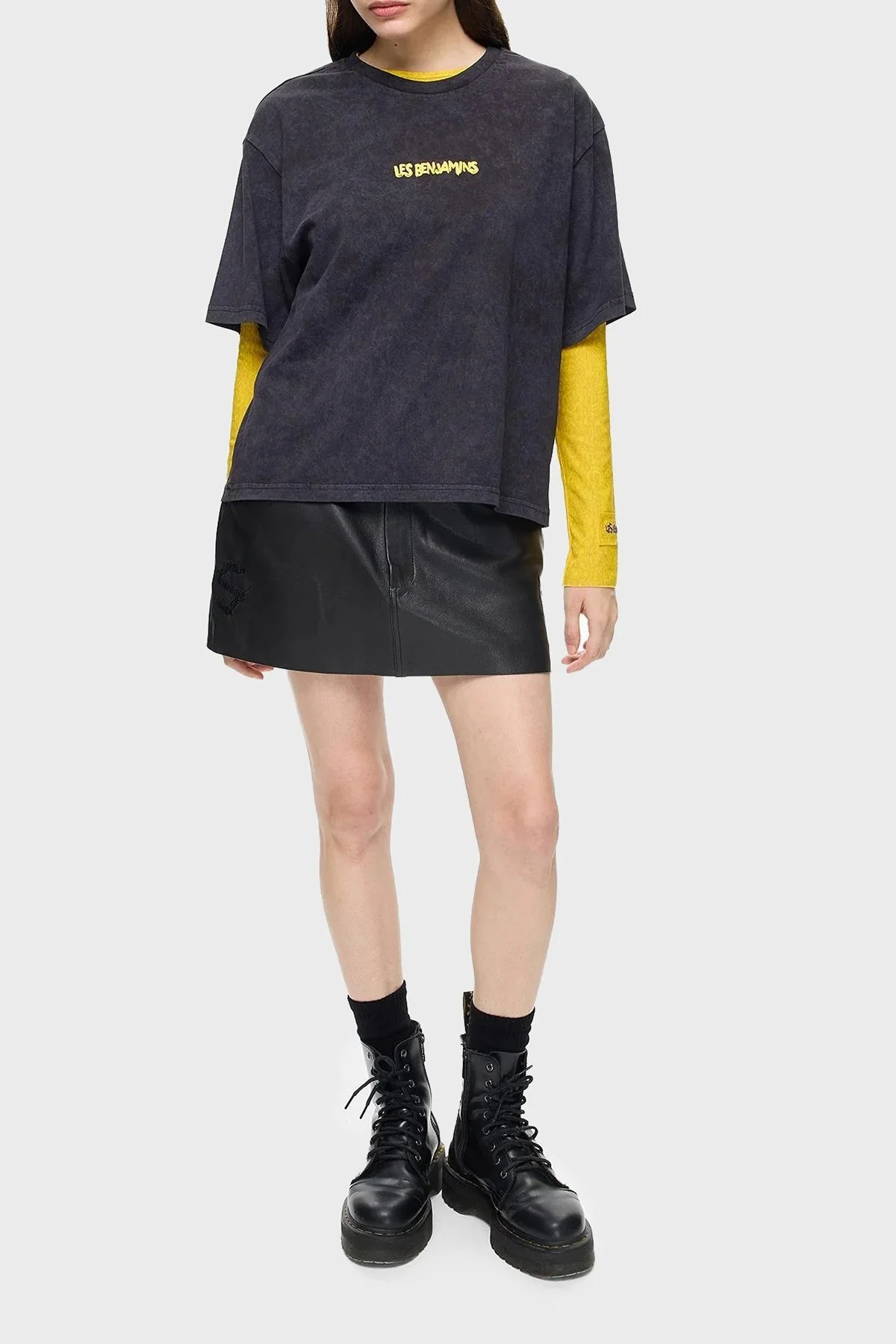 Les Benjamins Pamuklu Boxy Fit Bisiklet Yaka Bayan T Shirt LB24FWEAPFUTS-009 SİYAH - 7