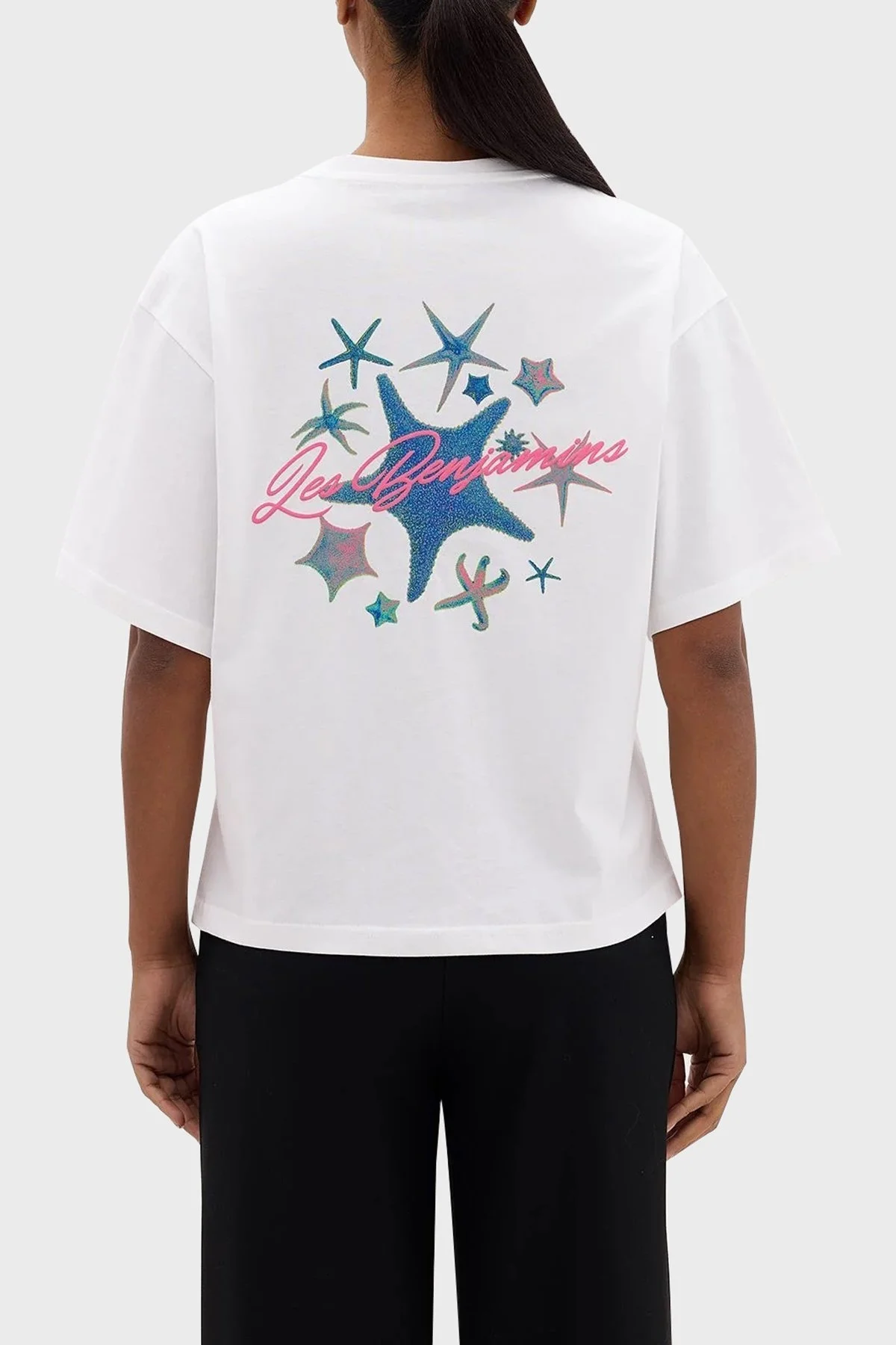 Les Benjamins Pamuklu Boxy Fit Bisiklet Yaka Bayan T Shirt LB24SSKISFUTS-013 BEYAZ - 1