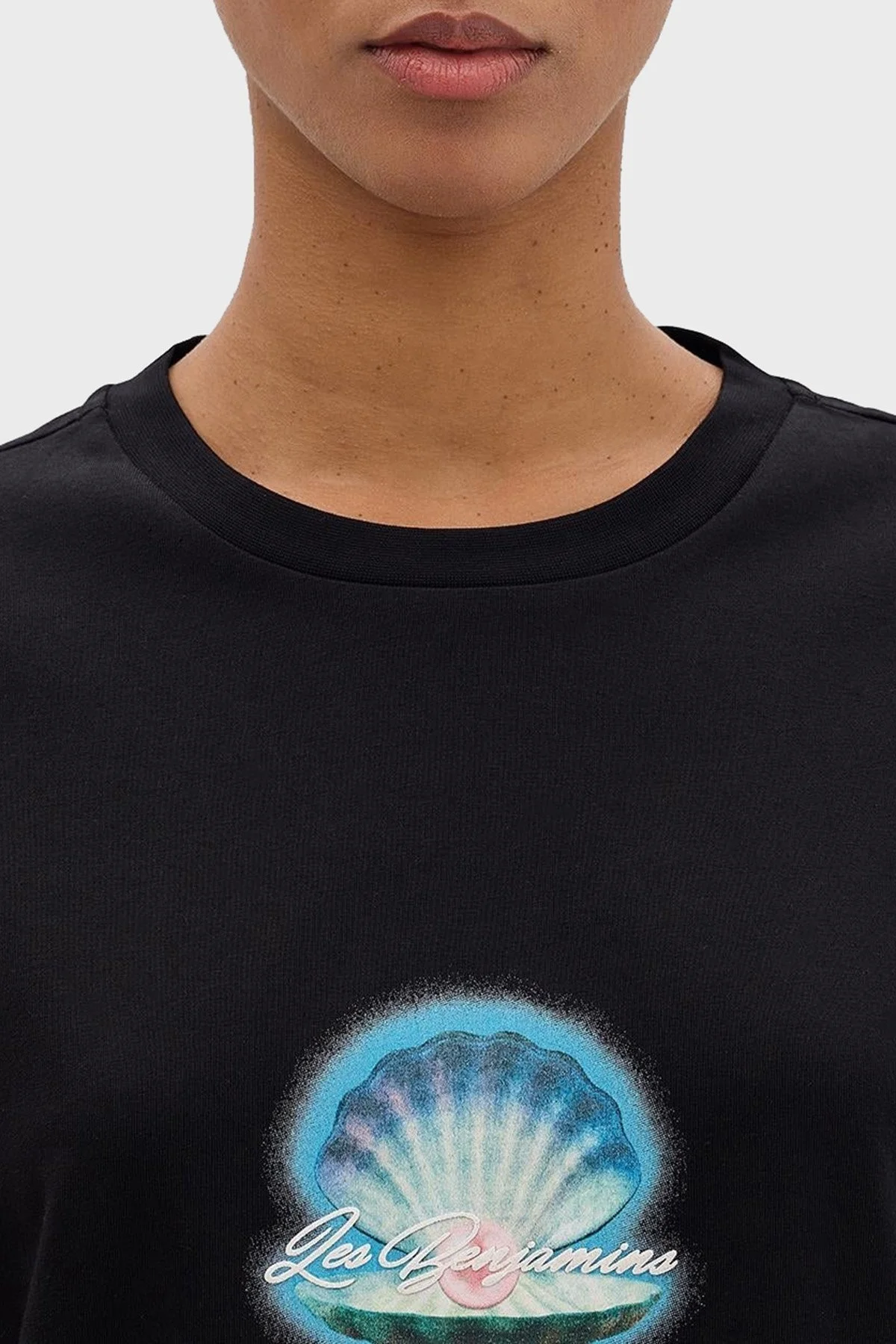 Les Benjamins Pamuklu Boxy Fit Bisiklet Yaka Bayan T Shirt LB24SSKISFUTS-015 SİYAH - 5