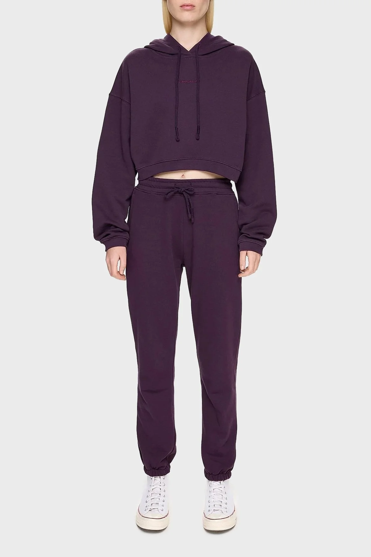 Les Benjamins Pamuklu Crop Fit Kapüşonlu Bayan Sweat LB24FWESSFUHD-303 MOR - 4