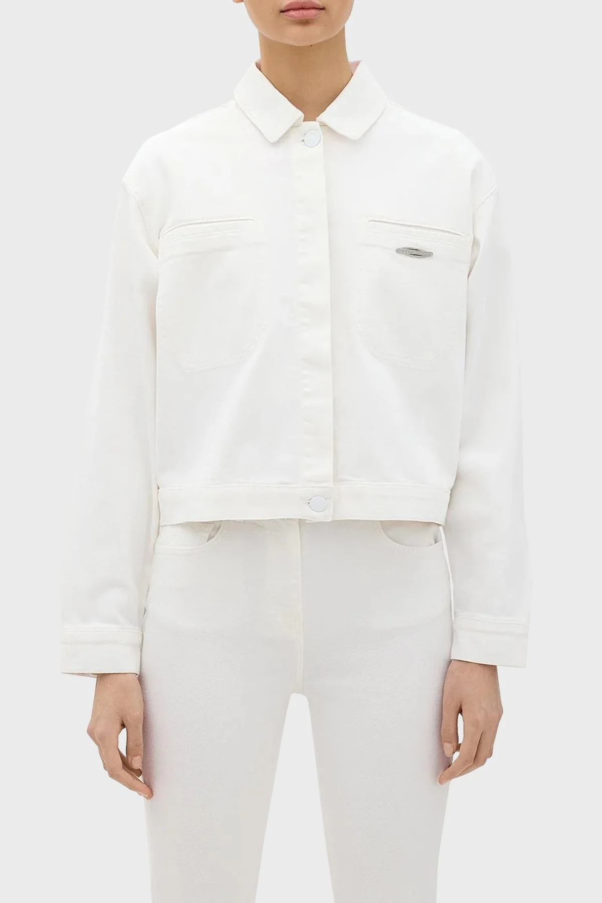 Les Benjamins Pamuklu Cropped Fit Bayan Kot Ceket LB24SSKISFUJC-004 BEYAZ - 9