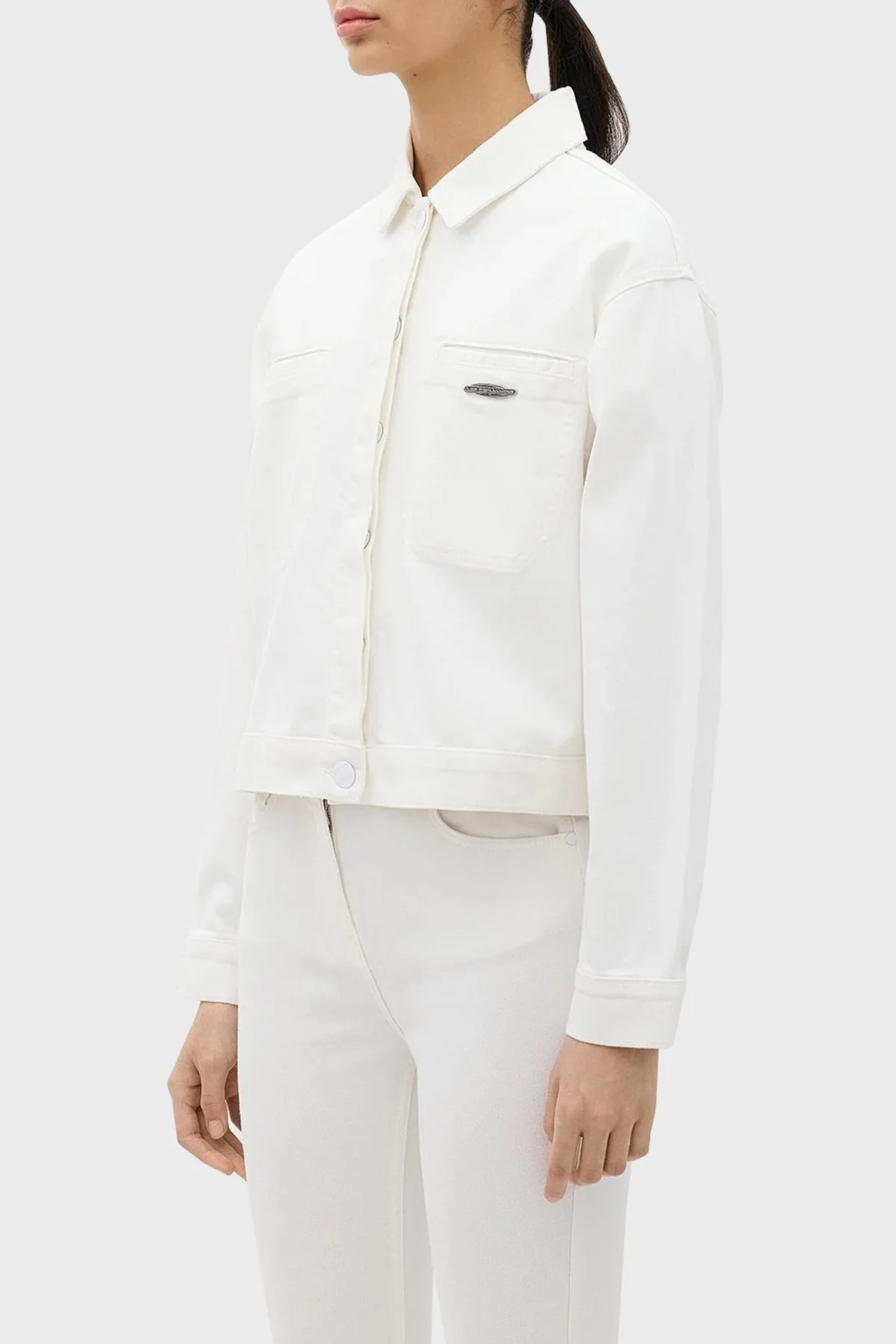 Les Benjamins Pamuklu Cropped Fit Bayan Kot Ceket LB24SSKISFUJC-004 BEYAZ - 10