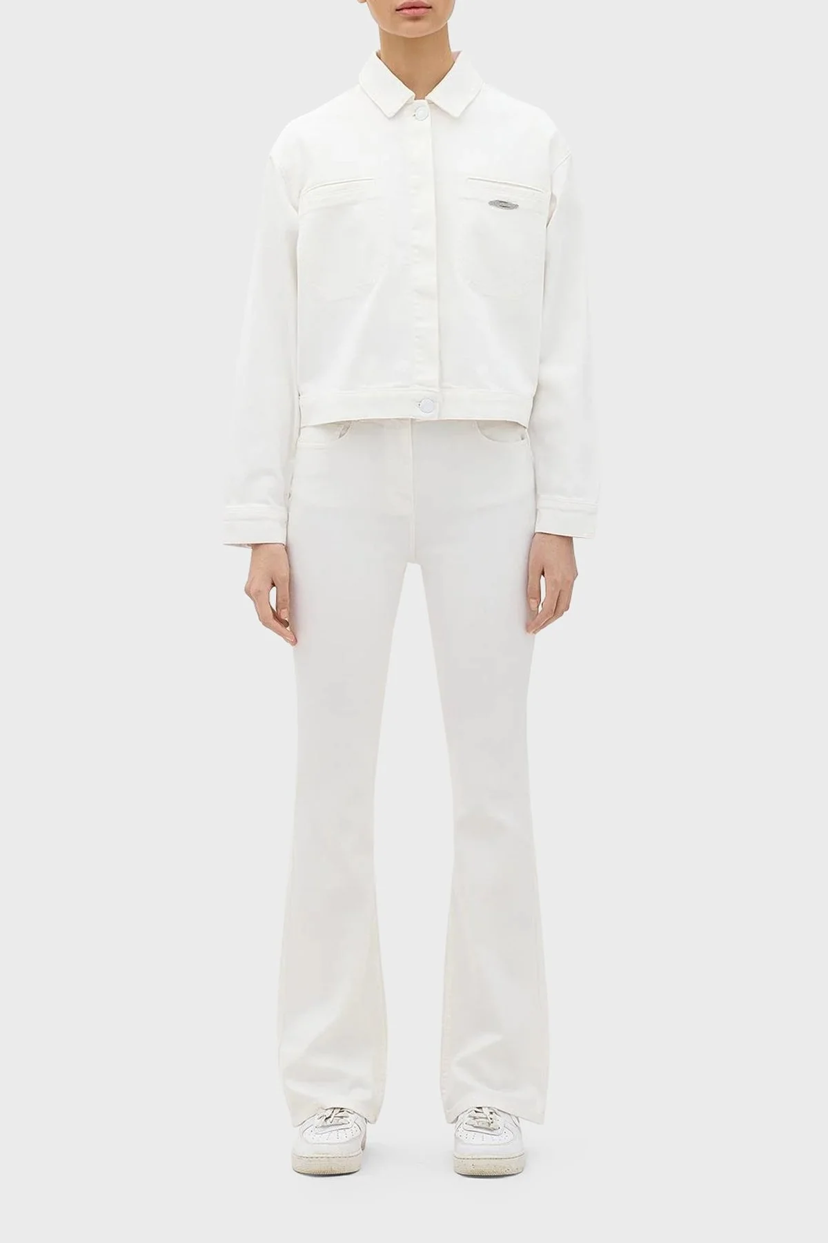 Les Benjamins Pamuklu Cropped Fit Bayan Kot Ceket LB24SSKISFUJC-004 BEYAZ - 12