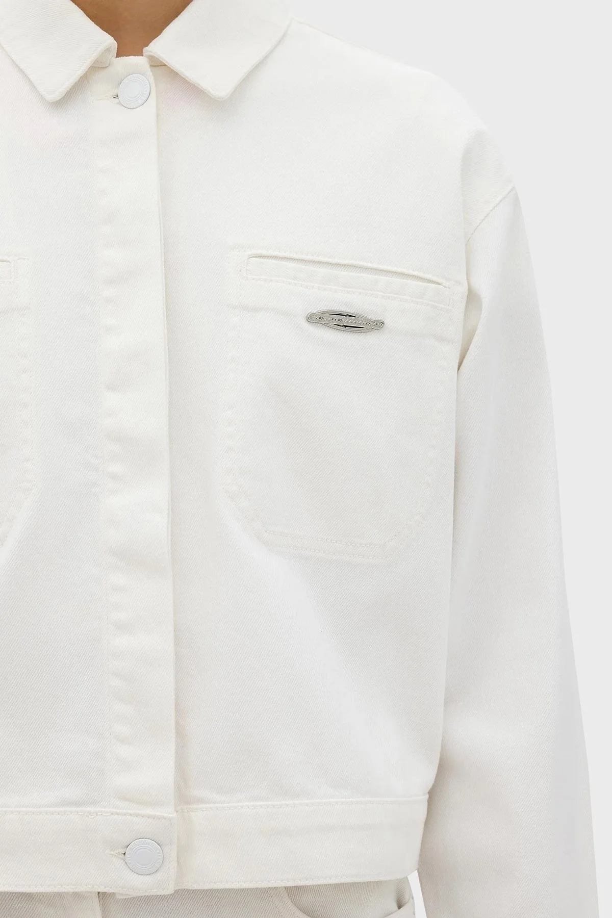 Les Benjamins Pamuklu Cropped Fit Bayan Kot Ceket LB24SSKISFUJC-004 BEYAZ - 14