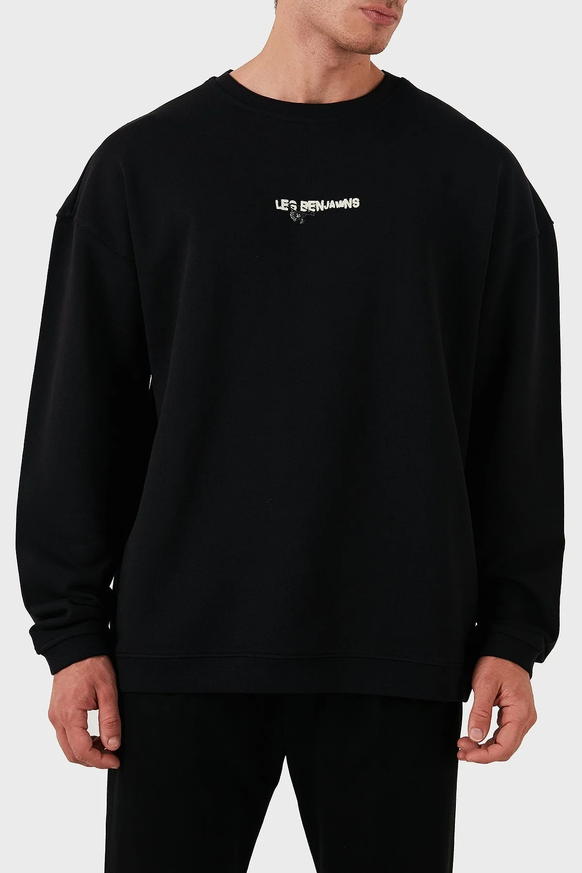 Les Benjamins Pamuklu Logolu Regular Fit Bisiklet Yaka Erkek Sweat LB24FWEAPMUSW-001 SİYAH - 3