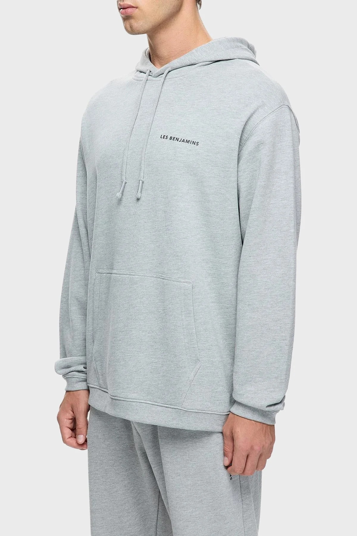 Les Benjamins Pamuklu Logolu Regular Fit Kapüşonlu Erkek Sweat LBNOOSCORMUHD-308 AÇIK GRİ - 1