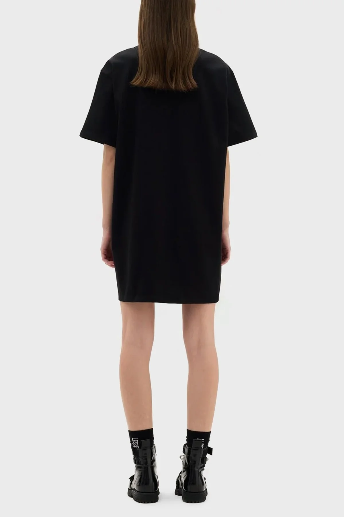 Les Benjamins Pamuklu Oversize Bisiklet Yaka Elbise Bayan T Shirt LB23SSHOEFUOT-005 SİYAH - 2