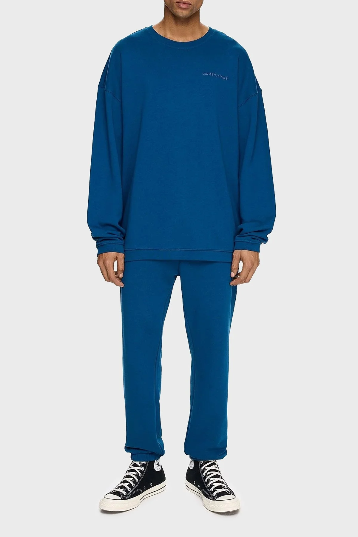 Les Benjamins Pamuklu Oversize Bisiklet Yaka Erkek Sweat LB24FWESSMUSW-302 PETROL - 2