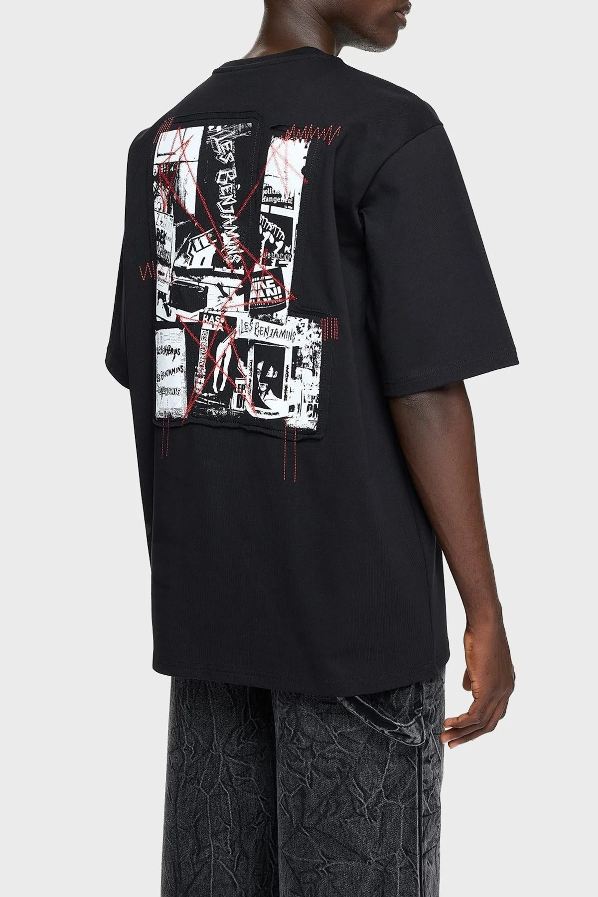 Les Benjamins Pamuklu Oversize Bisiklet Yaka Erkek T Shirt LB24FWEAPMUTS-016 SİYAH - 3