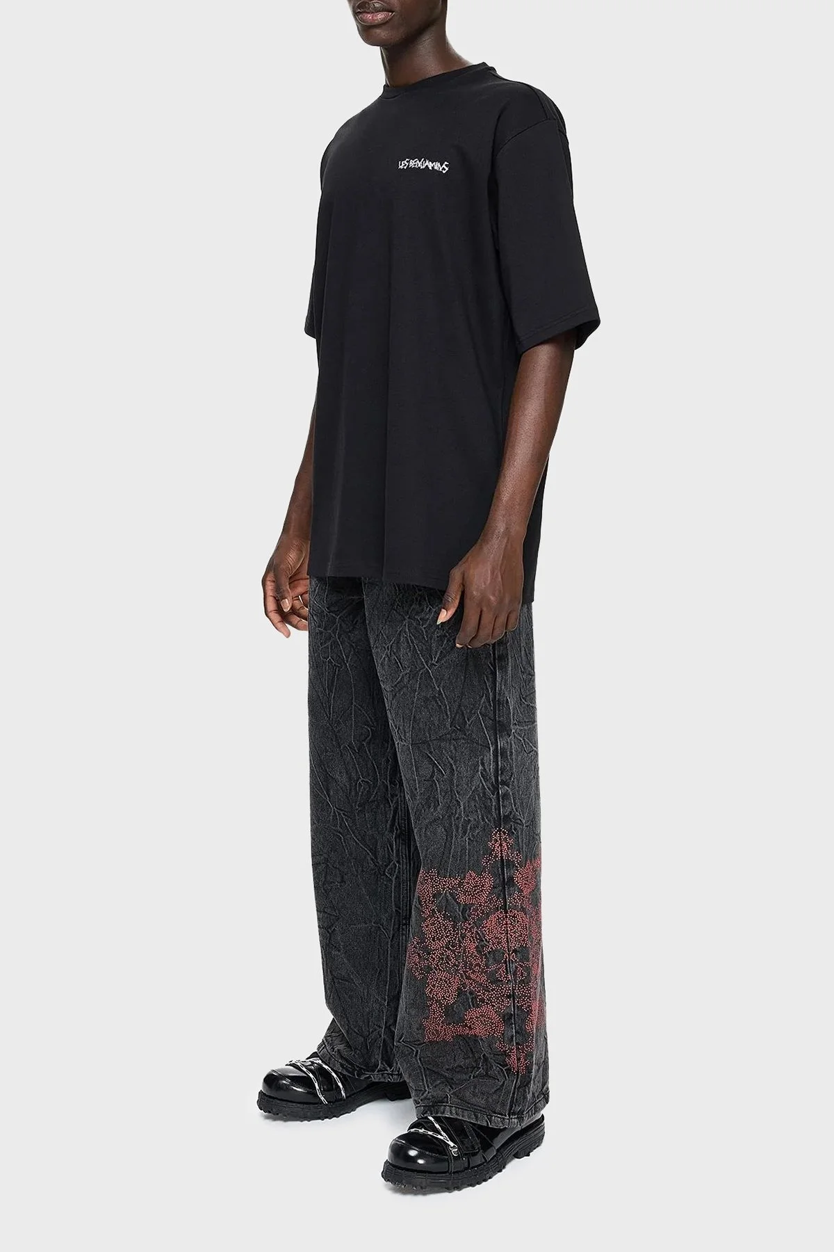 Les Benjamins Pamuklu Oversize Bisiklet Yaka Erkek T Shirt LB24FWEAPMUTS-016 SİYAH - 6