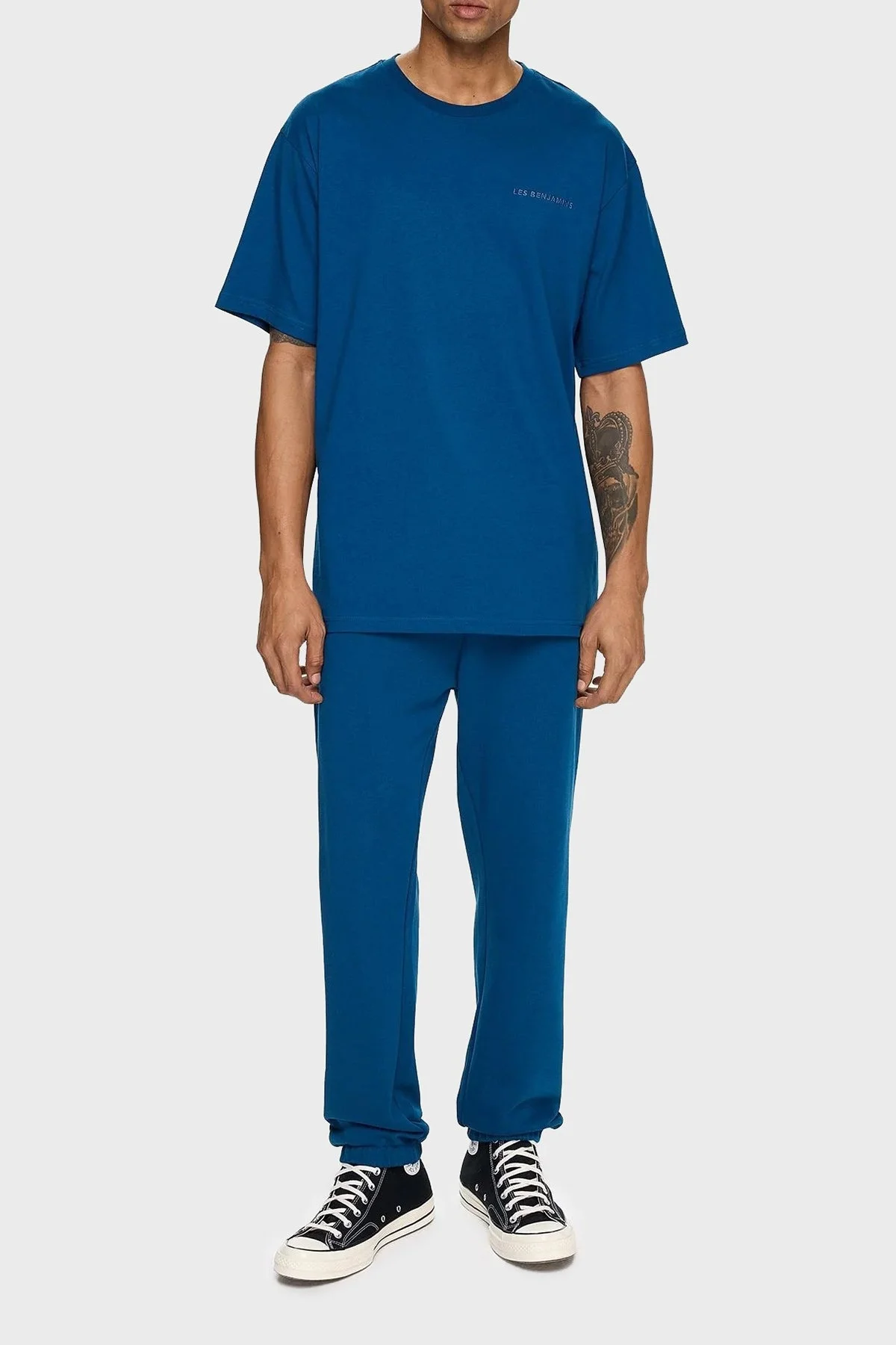 Les Benjamins Pamuklu Oversize Bisiklet Yaka Erkek T Shirt LB24FWESSMUTS-302 PETROL - 2