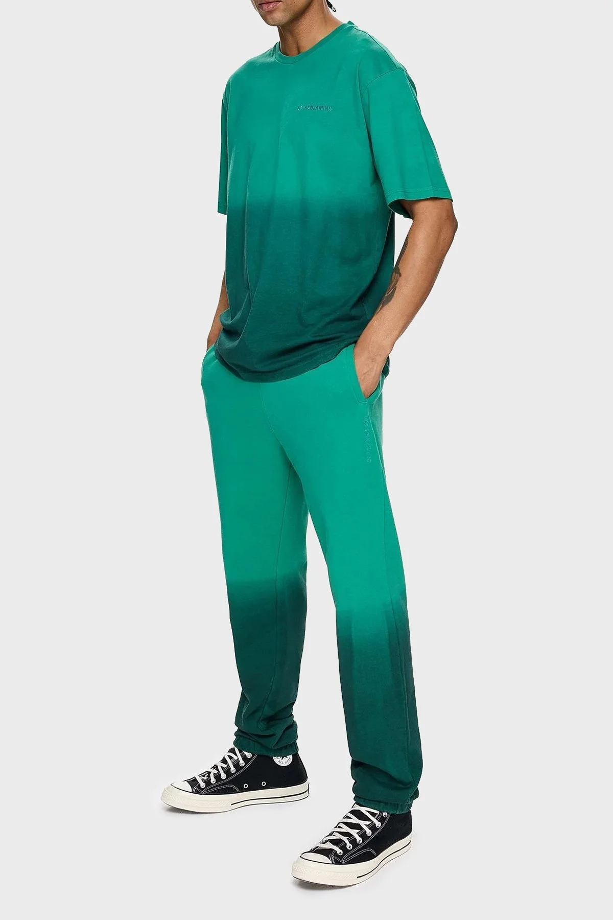 Les Benjamins Pamuklu Oversize Bisiklet Yaka Erkek T Shirt LB24FWESSMUTS-304 YEŞİL - 5