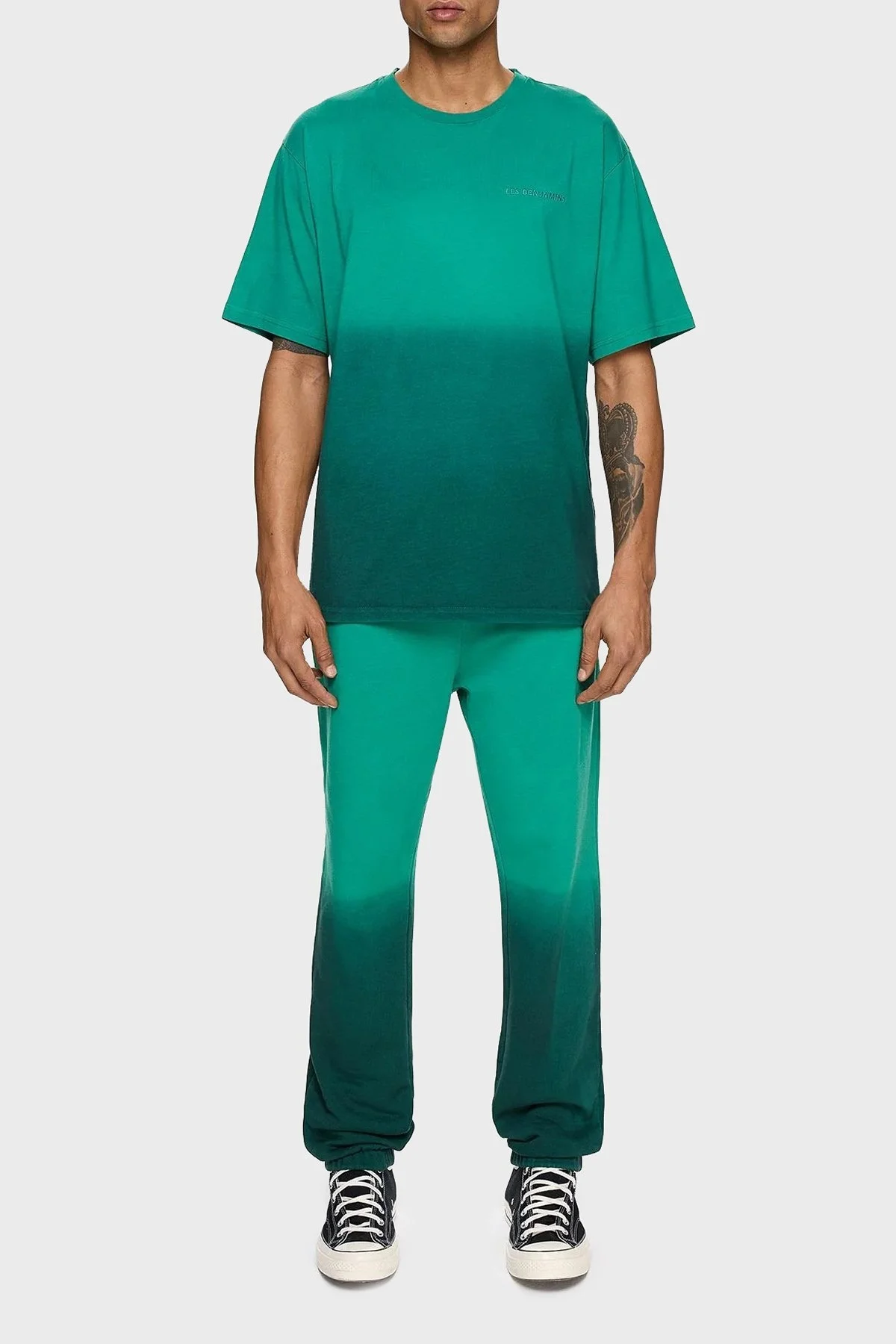 Les Benjamins Pamuklu Oversize Bisiklet Yaka Erkek T Shirt LB24FWESSMUTS-304 YEŞİL - 9