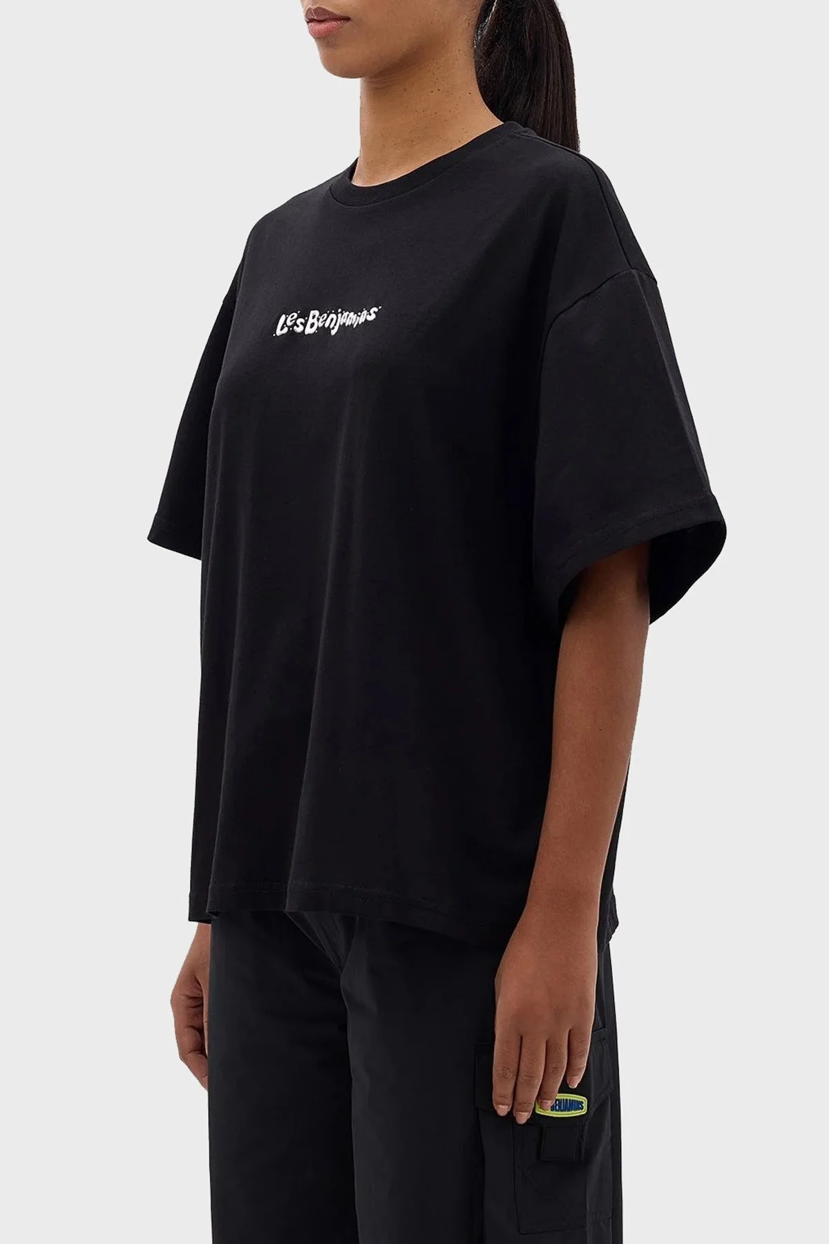 Les Benjamins Pamuklu Oversize Fit Bisiklet Yaka Bayan T Shirt LB24SSKISFUTS-026 SİYAH - 3