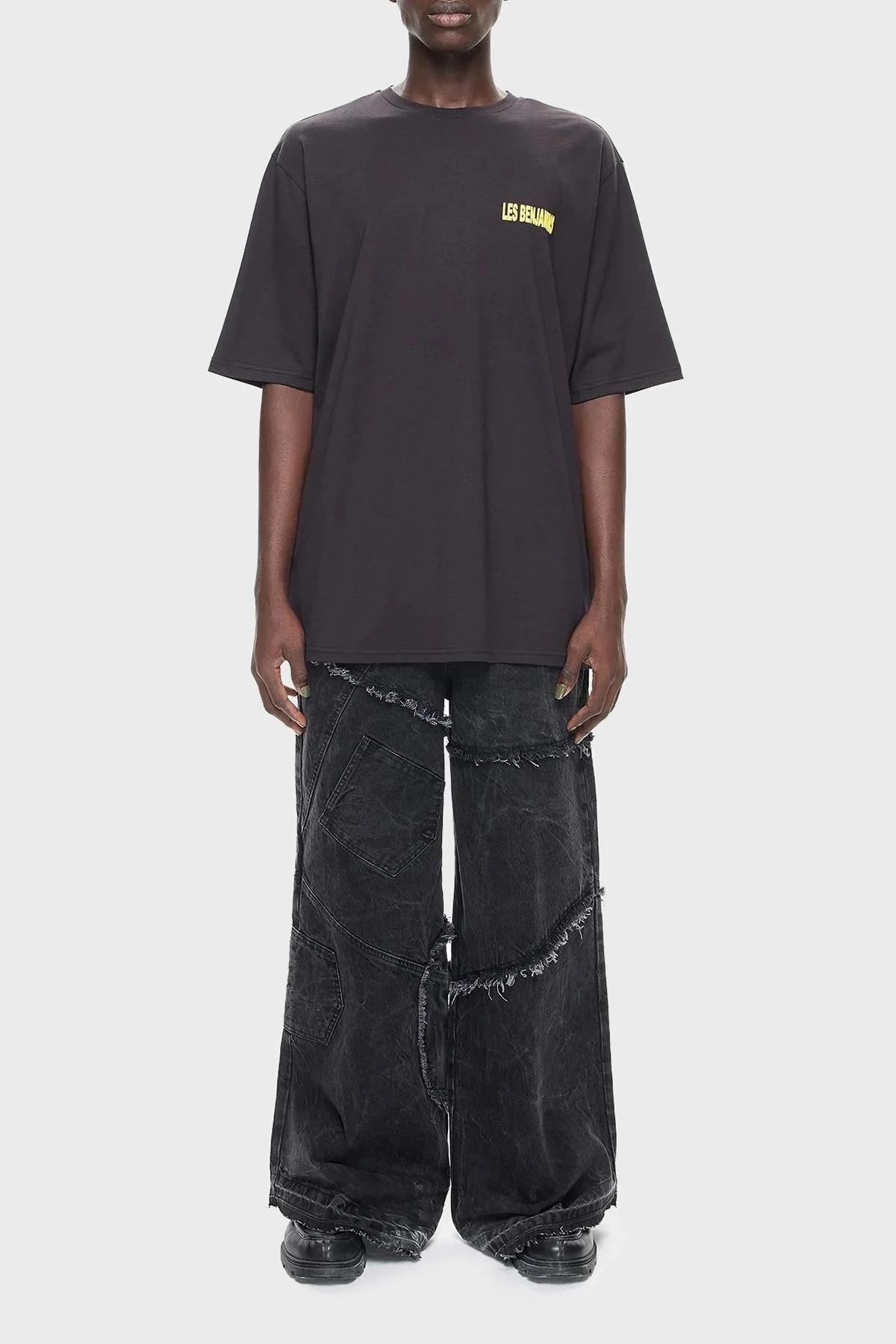 Les Benjamins Pamuklu Oversize Fit Bisiklet Yaka Erkek T Shirt LB24FWEAPMUTS-028 SİYAH - 1