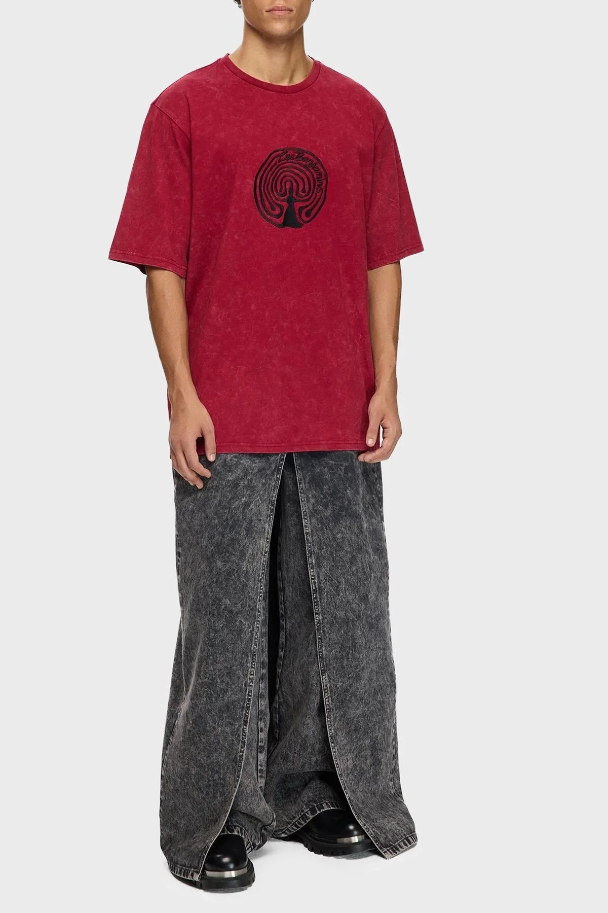 Les Benjamins Pamuklu Oversize Fit Bisiklet Yaka Logolu Erkek T Shirt LB25FWTURMUOT-015 KIRMIZI - 4