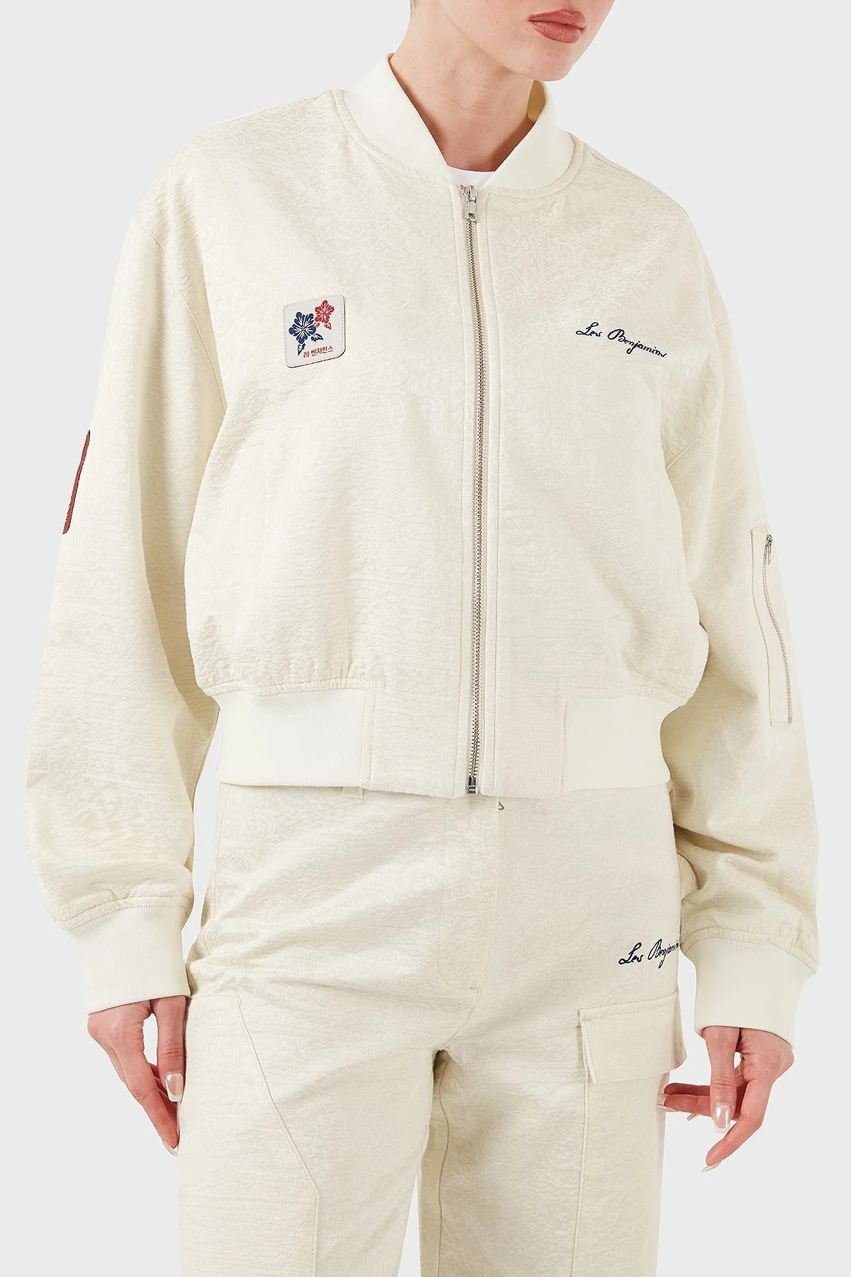 Les Benjamins Pamuklu Oversize Fit Kolej Yaka Sırt Baskılı Bomber Bayan Ceket LB25SSUNLFUBJ-001 EKRU - 8