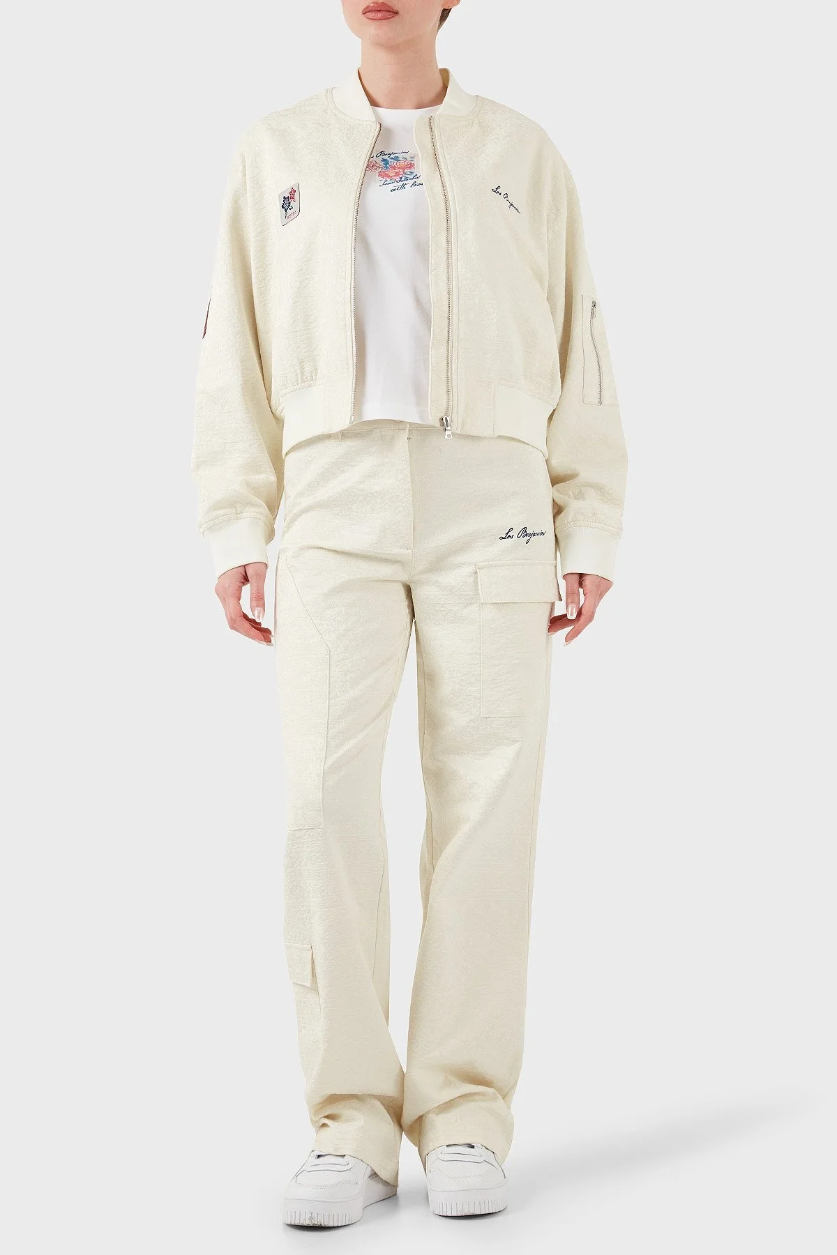 Les Benjamins Pamuklu Oversize Fit Kolej Yaka Sırt Baskılı Bomber Bayan Ceket LB25SSUNLFUBJ-001 EKRU - 9