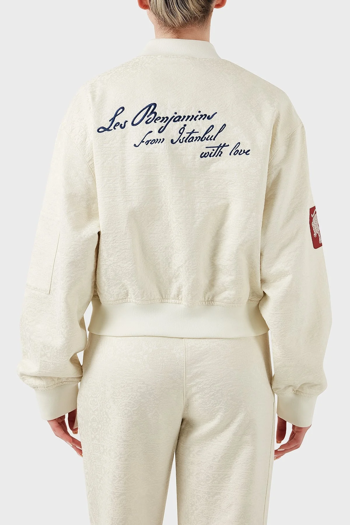 Les Benjamins Pamuklu Oversize Fit Kolej Yaka Sırt Baskılı Bomber Bayan Ceket LB25SSUNLFUBJ-001 EKRU - 10