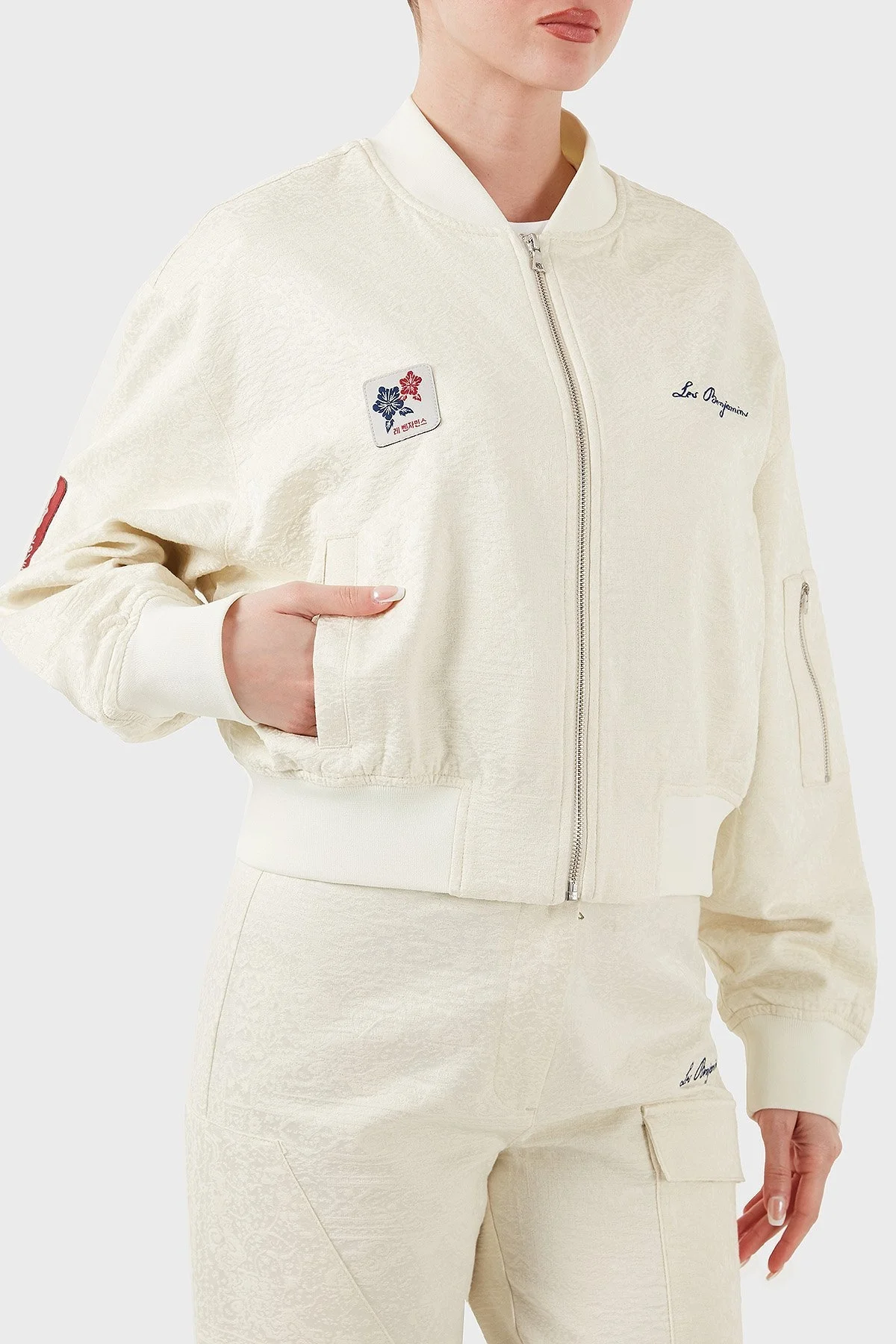 Les Benjamins Pamuklu Oversize Fit Kolej Yaka Sırt Baskılı Bomber Bayan Ceket LB25SSUNLFUBJ-001 EKRU - 14