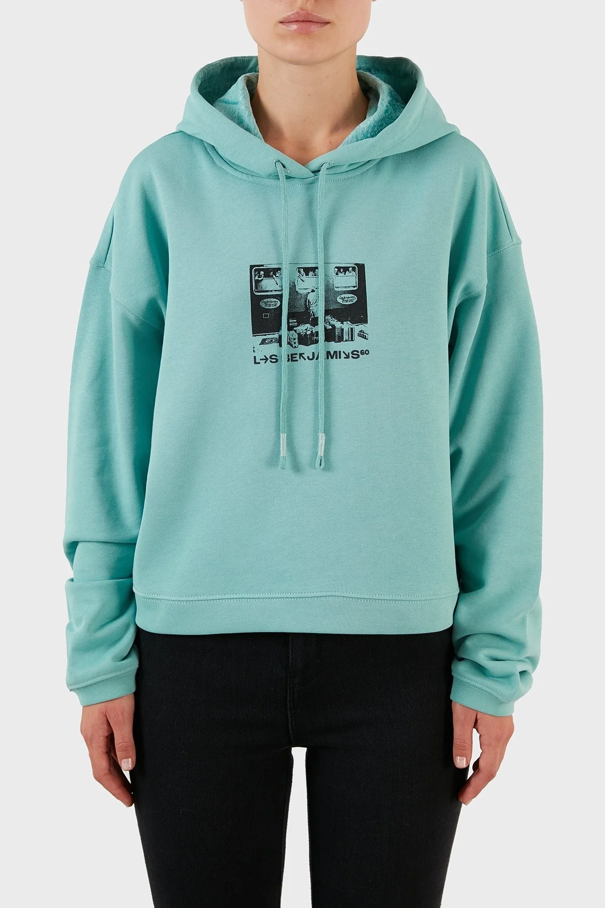 Les Benjamins Pamuklu Oversize Kapüşonlu Bayan Sweat LB22FWGASFUOH-003 MİNT - 1