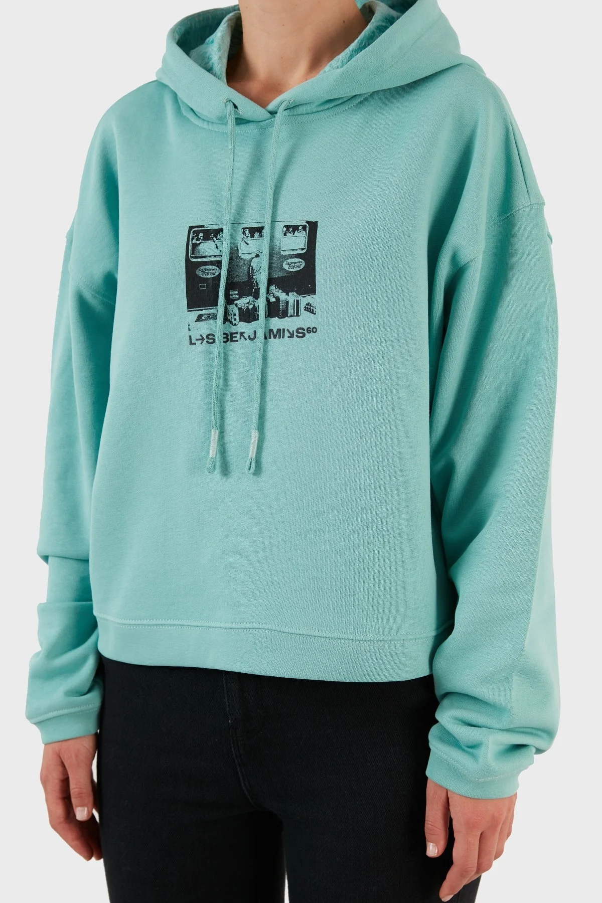 Les Benjamins Pamuklu Oversize Kapüşonlu Bayan Sweat LB22FWGASFUOH-003 MİNT - 4
