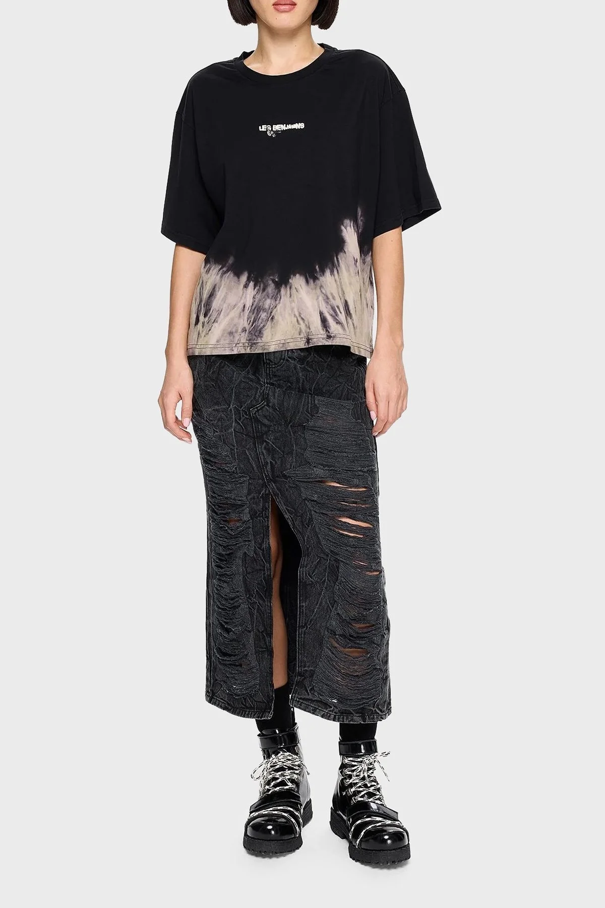 Les Benjamins Pamuklu Regular Fit Bisiklet Yaka Batik Bayan T Shirt LB24FWEAPFUTS-011 SİYAH - 5