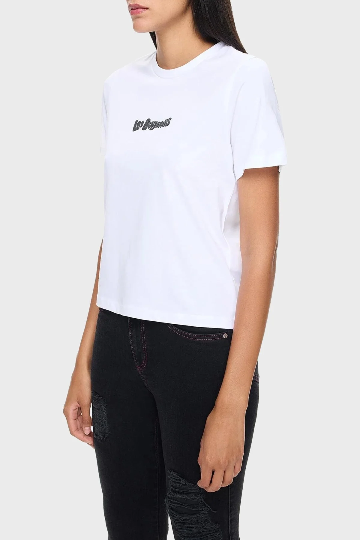 Les Benjamins Pamuklu Regular Fit Bisiklet Yaka Bayan T Shirt LB24FWEAPFUTS-013 BEYAZ - 2