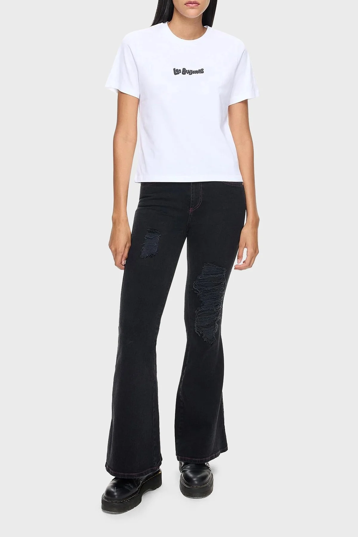 Les Benjamins Pamuklu Regular Fit Bisiklet Yaka Bayan T Shirt LB24FWEAPFUTS-013 BEYAZ - 3