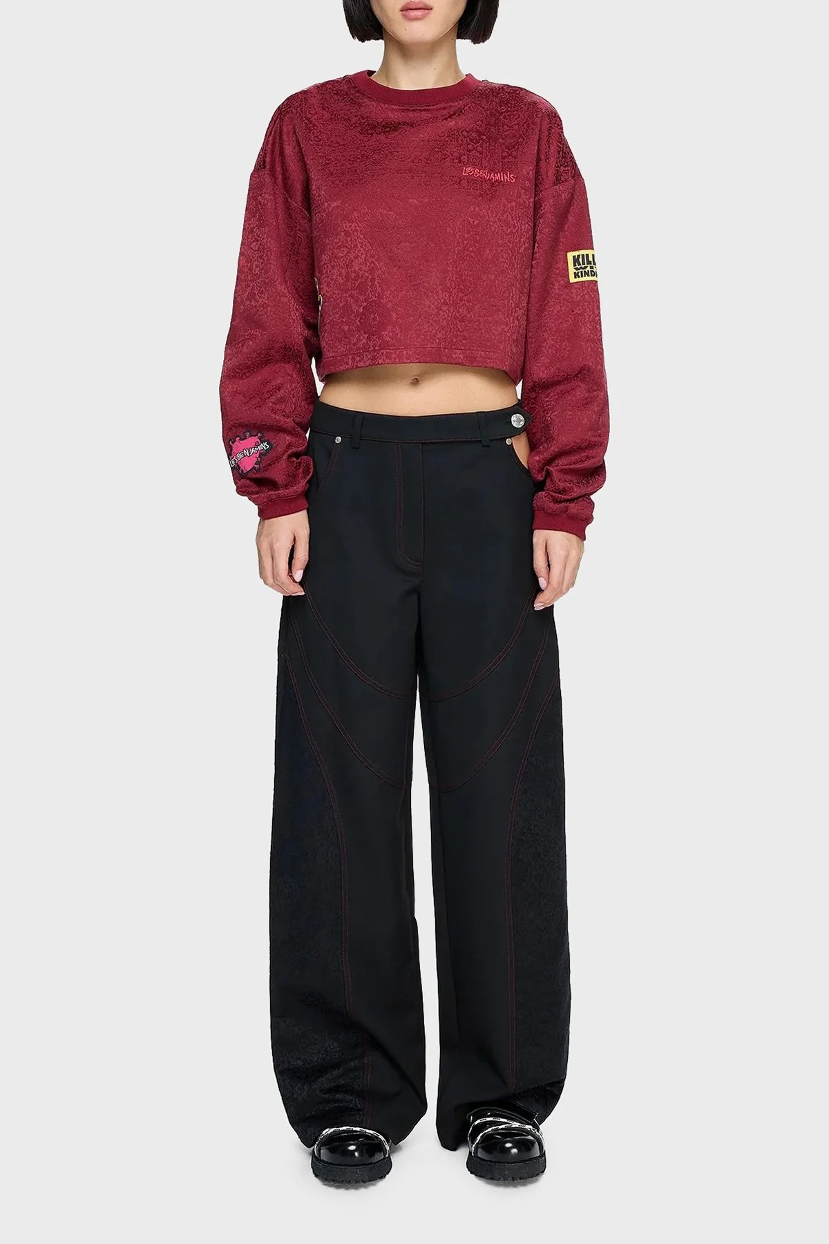 Les Benjamins Pamuklu Regular Fit Bisiklet Yaka Crop Bayan Sweat LB24FWEAPFUSW-003 BORDO - 1