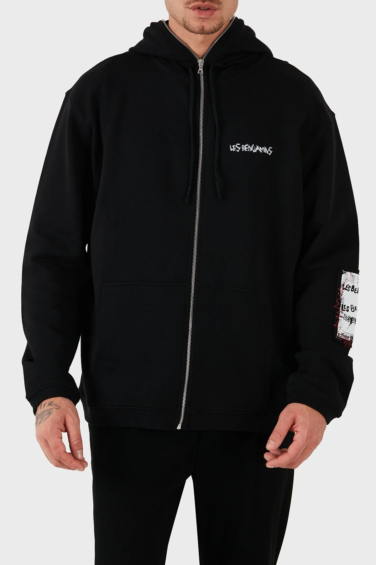 Les Benjamins Pamuklu Regular Fit Kapüşonlu Fermuarlı Erkek Sweat LB24FWEAPMUZH-002 SİYAH - 11