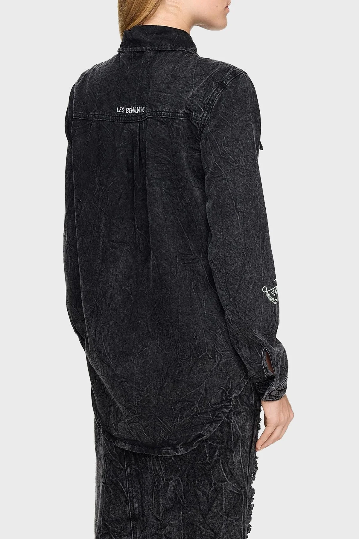 Les Benjamins Pamuklu Regular Fit Cepli Denim Bayan Gömlek LB24FWEAPFUSH-002 ANTRASİT - 3