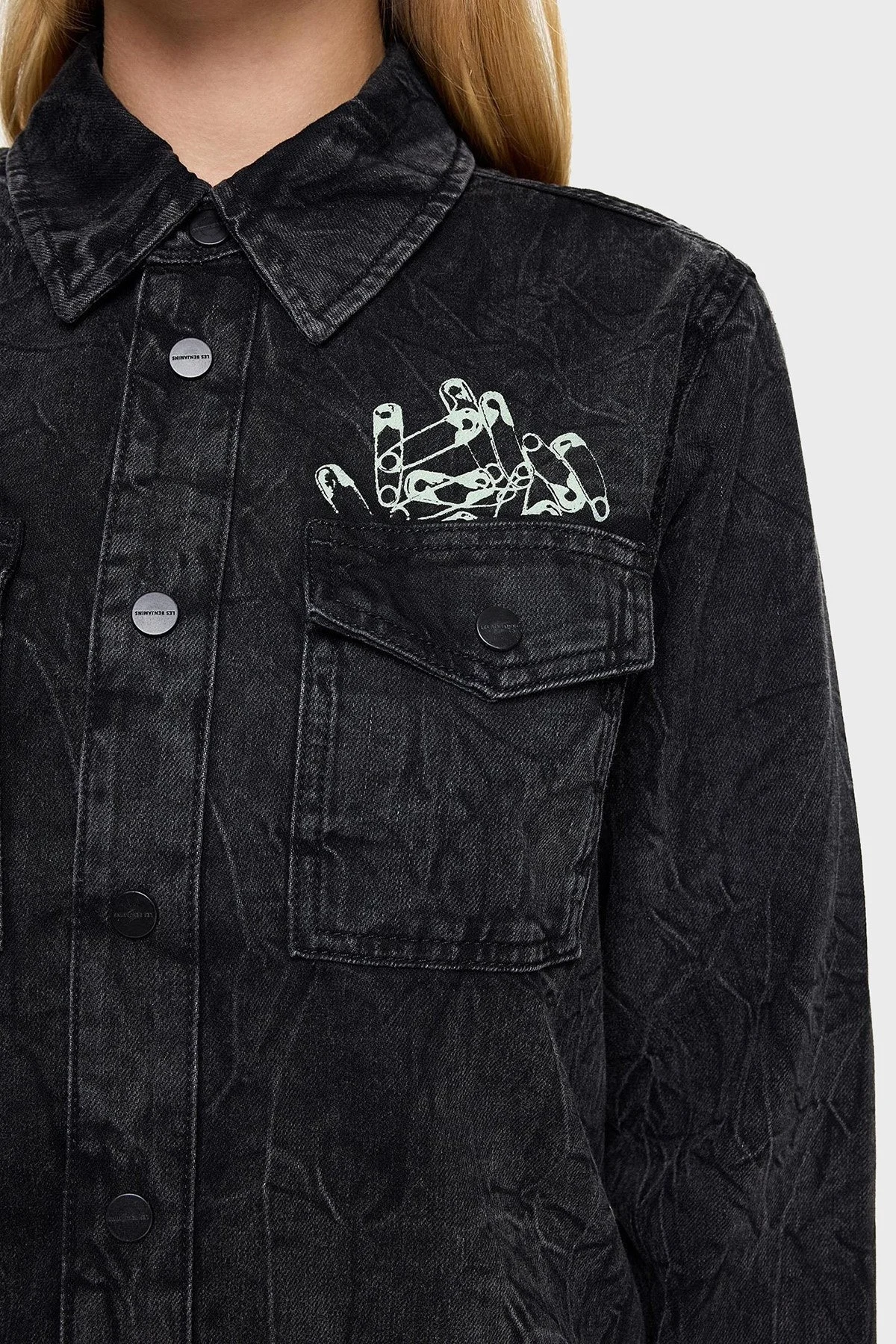 Les Benjamins Pamuklu Regular Fit Cepli Denim Bayan Gömlek LB24FWEAPFUSH-002 ANTRASİT - 4