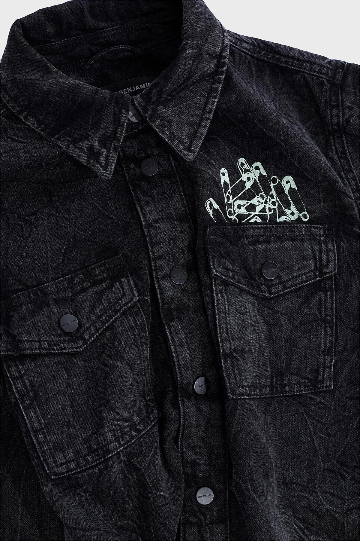 Les Benjamins Pamuklu Regular Fit Cepli Denim Bayan Gömlek LB24FWEAPFUSH-002 ANTRASİT - 5