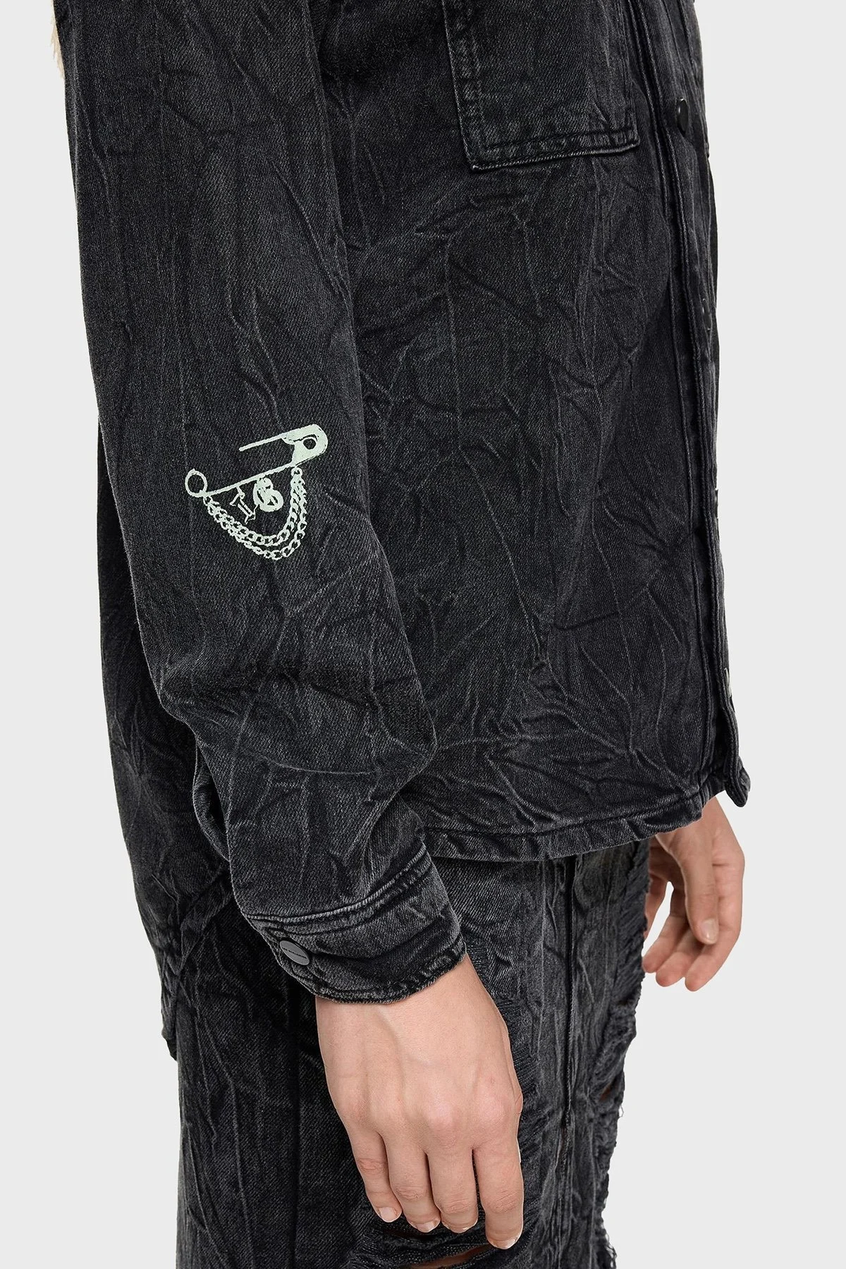 Les Benjamins Pamuklu Regular Fit Cepli Denim Bayan Gömlek LB24FWEAPFUSH-002 ANTRASİT - 6