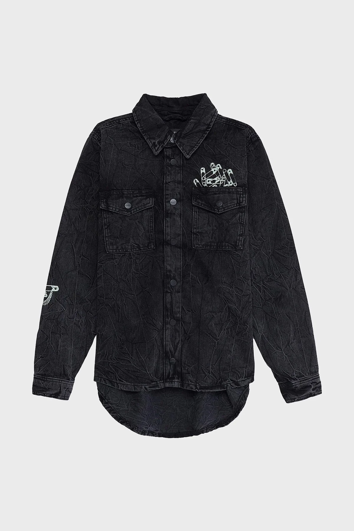 Les Benjamins Pamuklu Regular Fit Cepli Denim Bayan Gömlek LB24FWEAPFUSH-002 ANTRASİT - 7