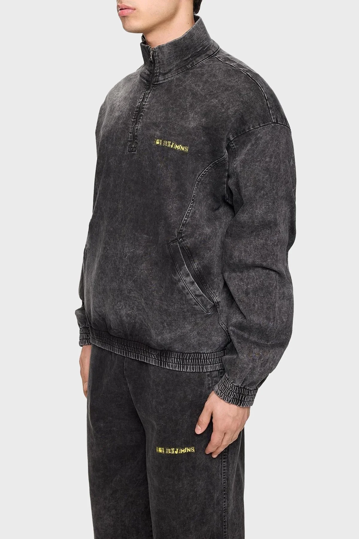 Les Benjamins Pamuklu Regular Fit Dik Yaka Logolu Kot Erkek Sweat LB24FWEAPMUTT-003 SİYAH - 4